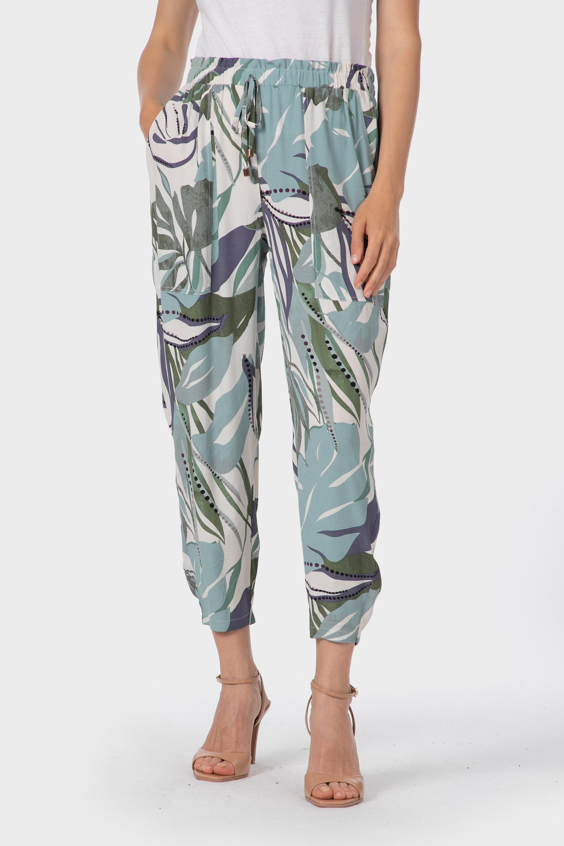 بنطال بطبعة أوراق شجر، أخضر, 3701_234, medium