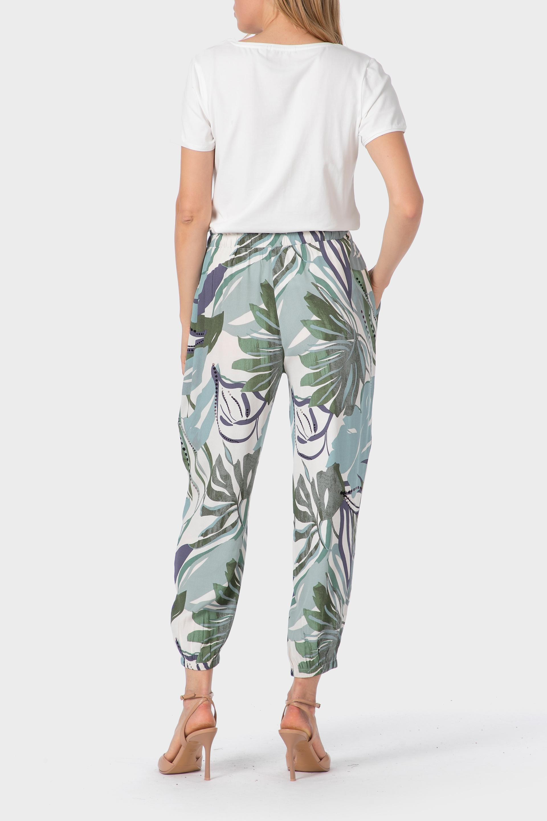 Green Leaf Print Trousers, 3701_234, large image number 3