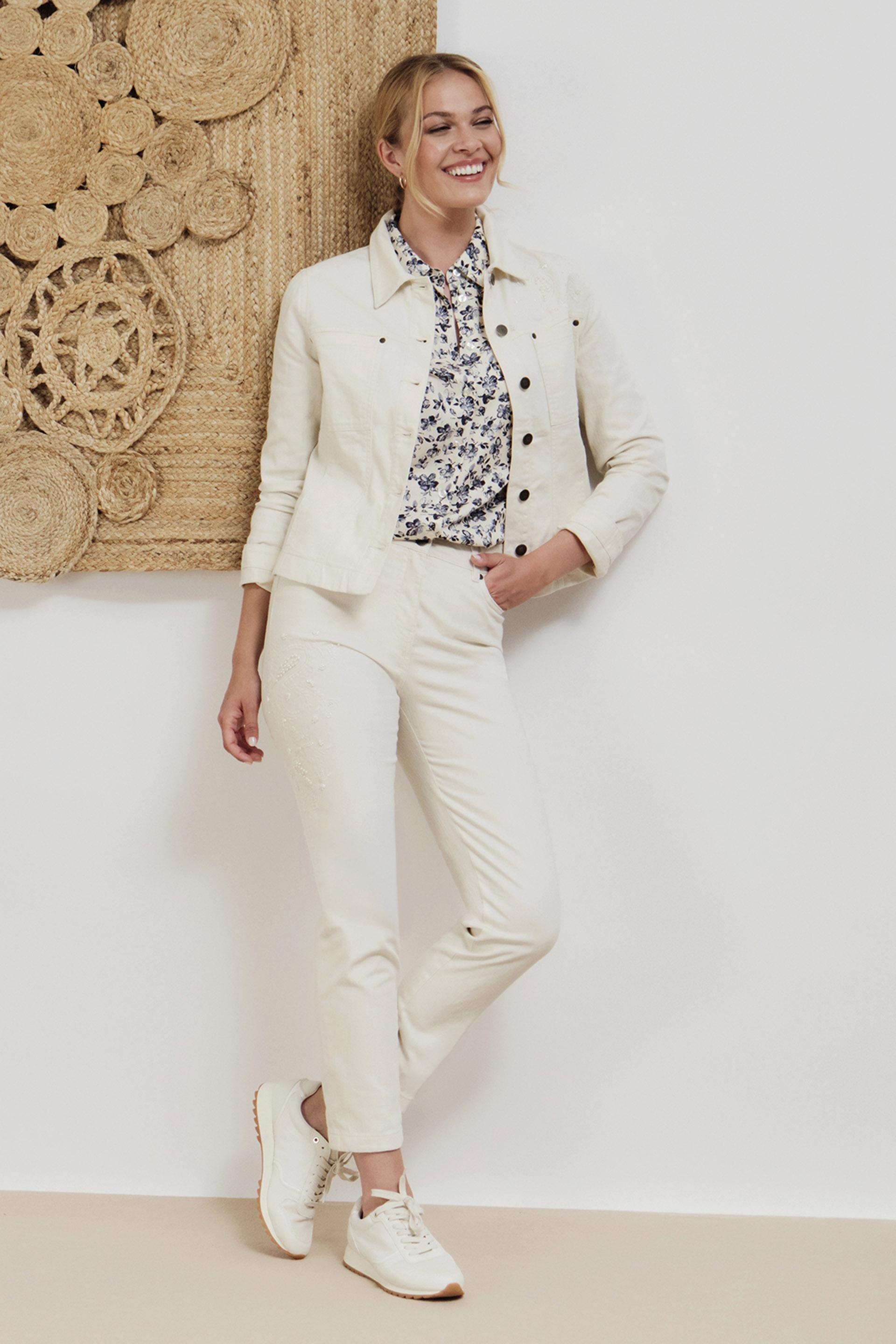 White Embroidered Trousers, Beige Wax, medium