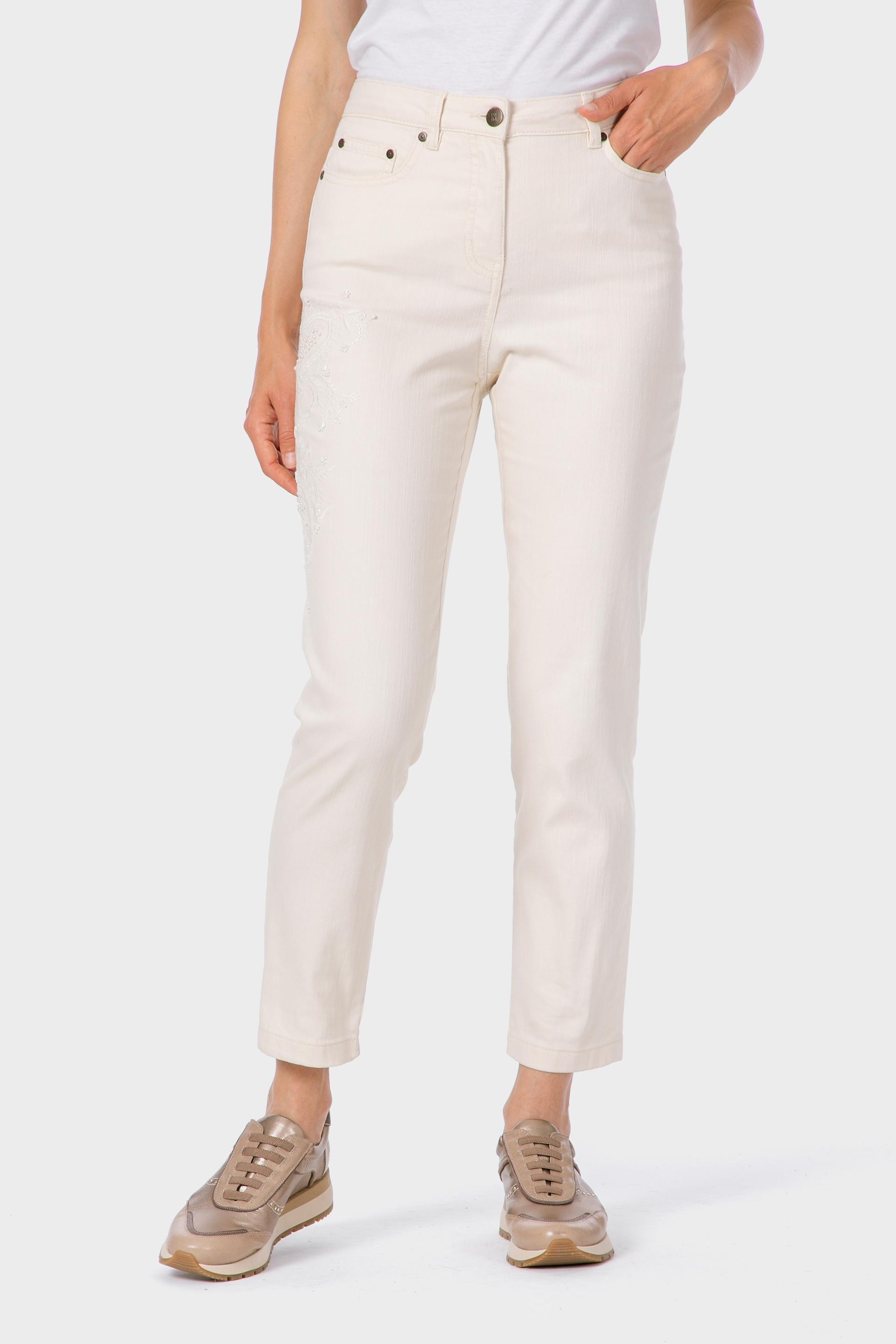 White Embroidered Trousers, Beige Wax, medium