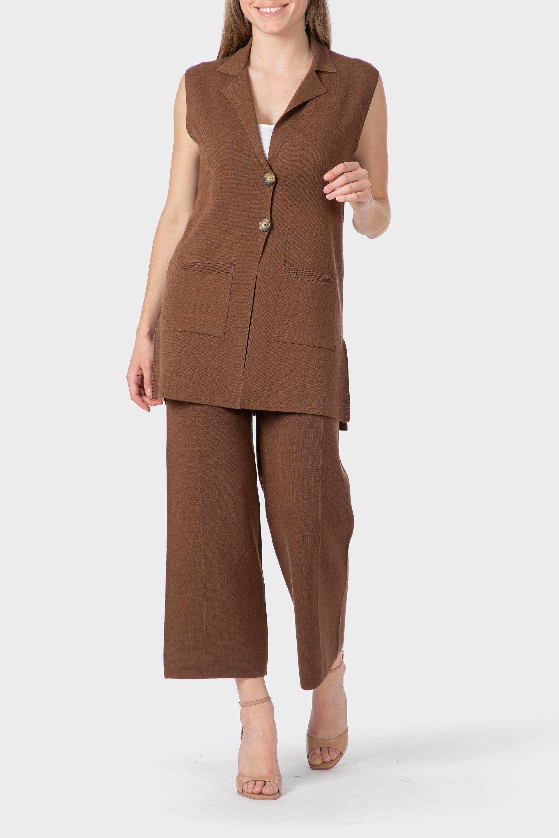 Brown Wide Trousers, Brown, large image number 0