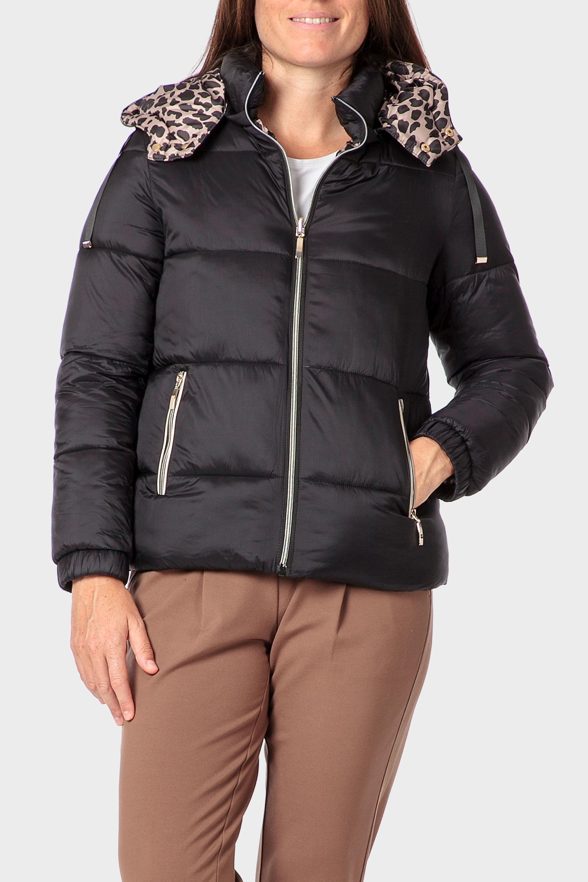 Reversible Leopard Print Puffer Jacket, Black, medium