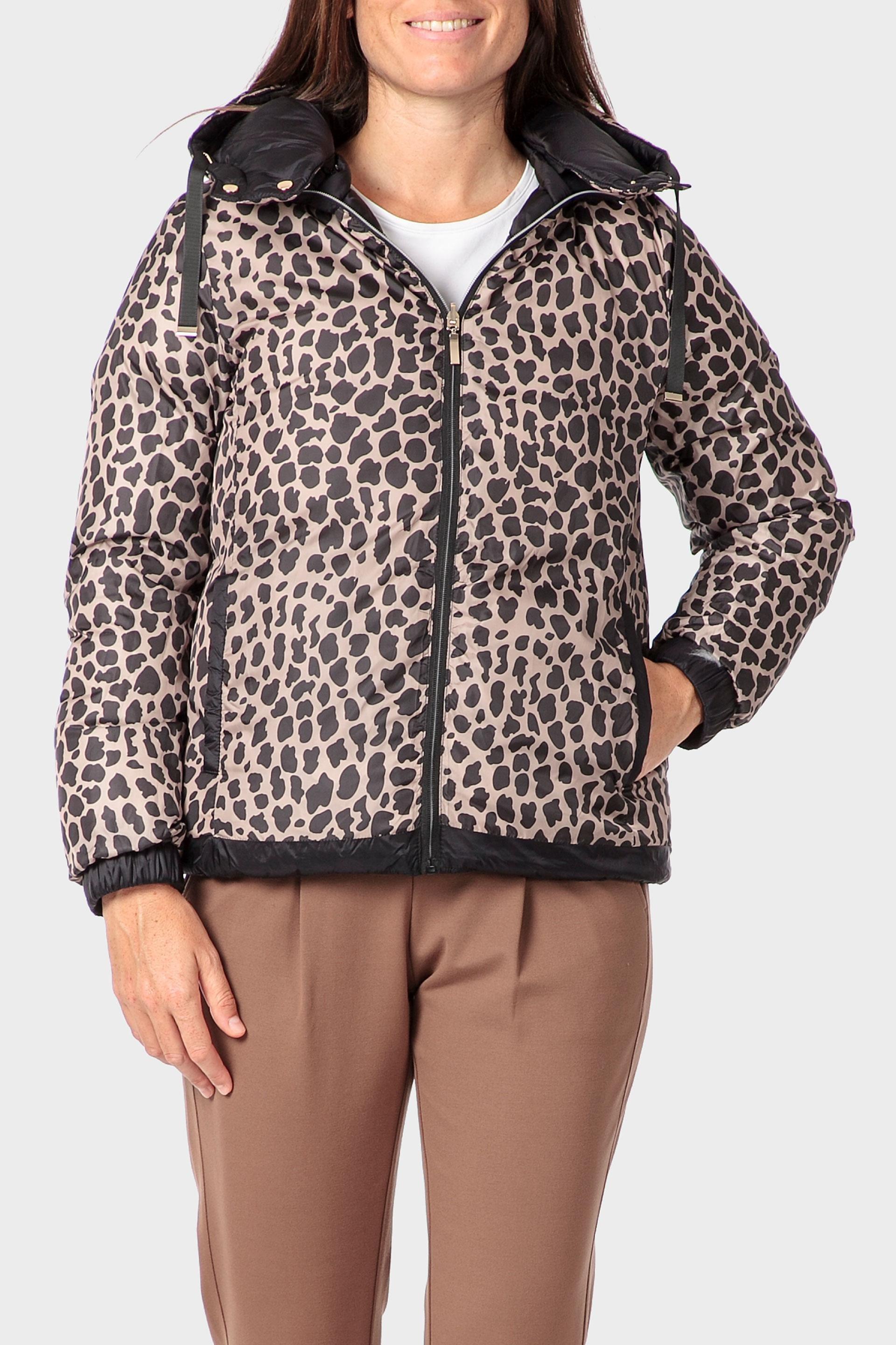 Reversible Leopard Print Puffer Jacket, Black, large image number 1