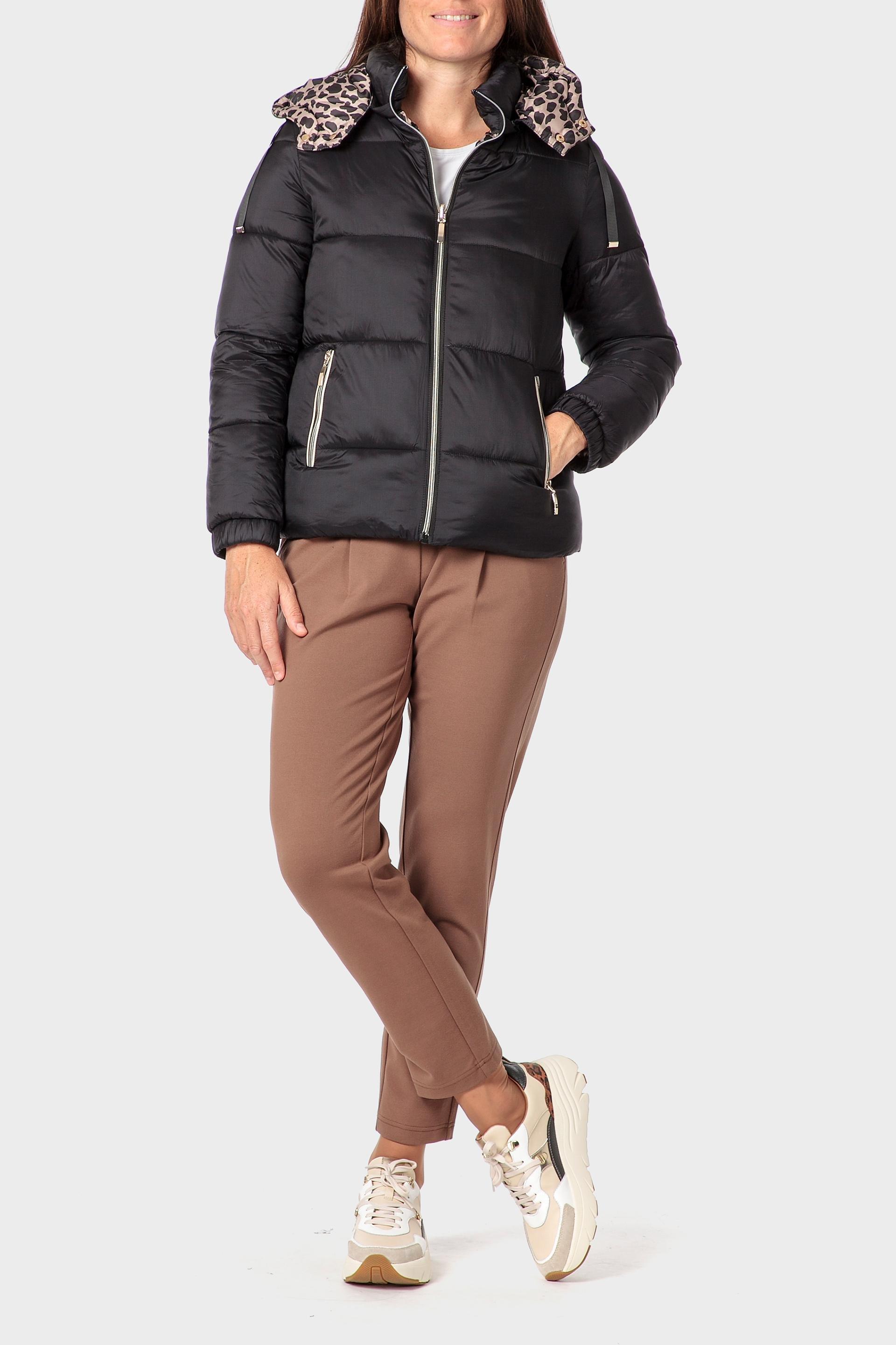 Reversible Leopard Print Puffer Jacket, Black, large image number 4