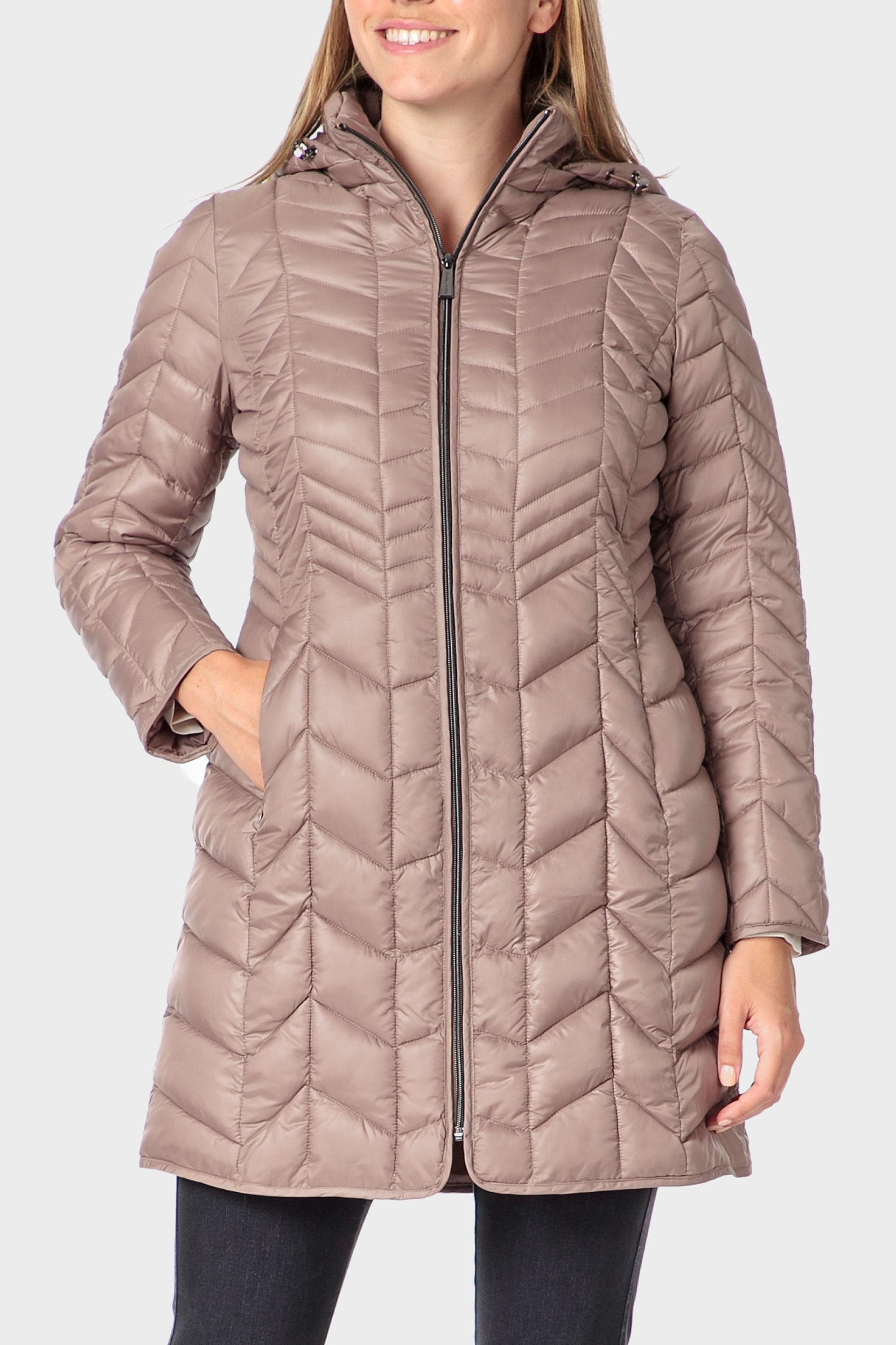 Brown Quilted Hooded Parka, Brown Coffee, medium