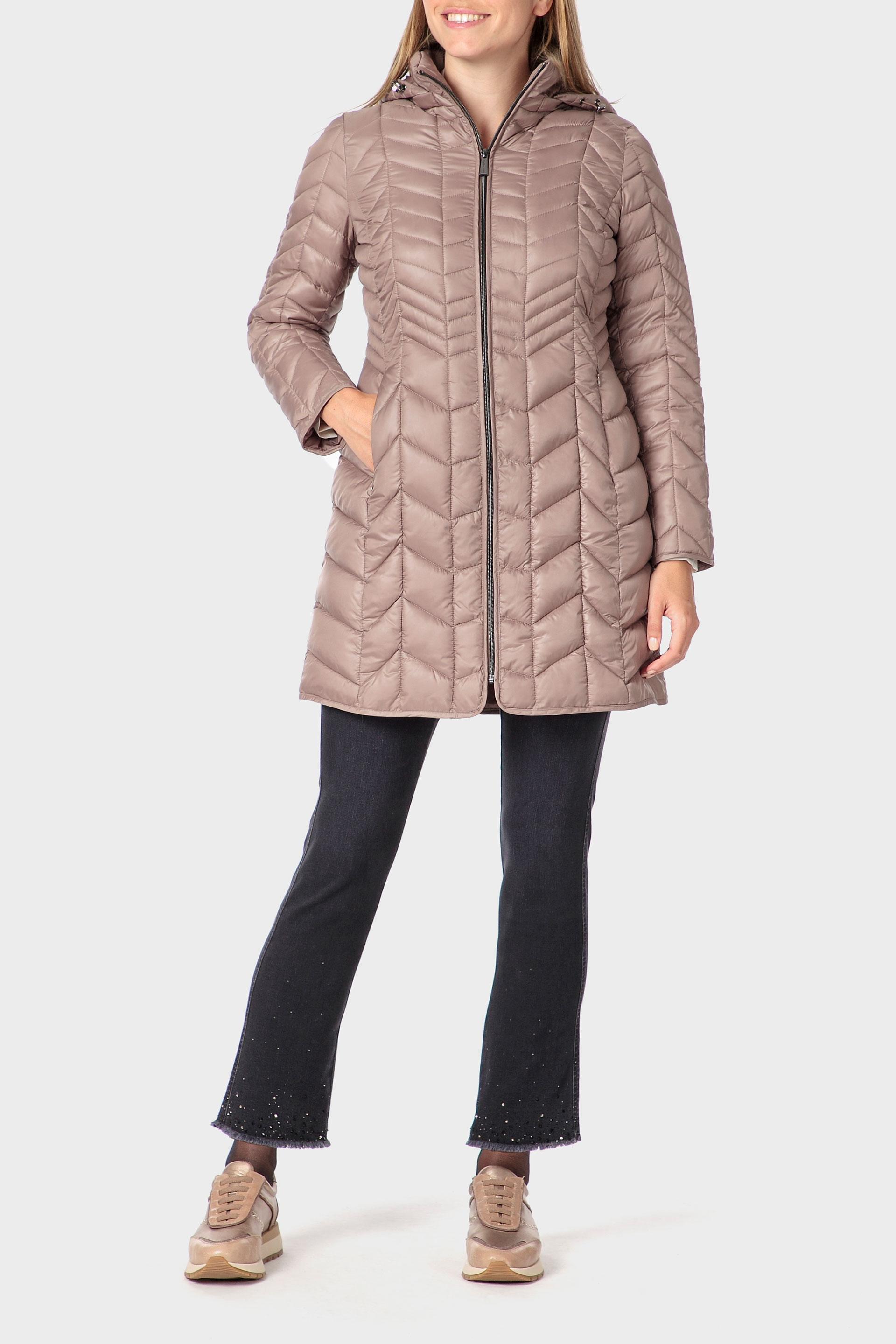Brown Quilted Hooded Parka, Brown Coffee, large image number 1
