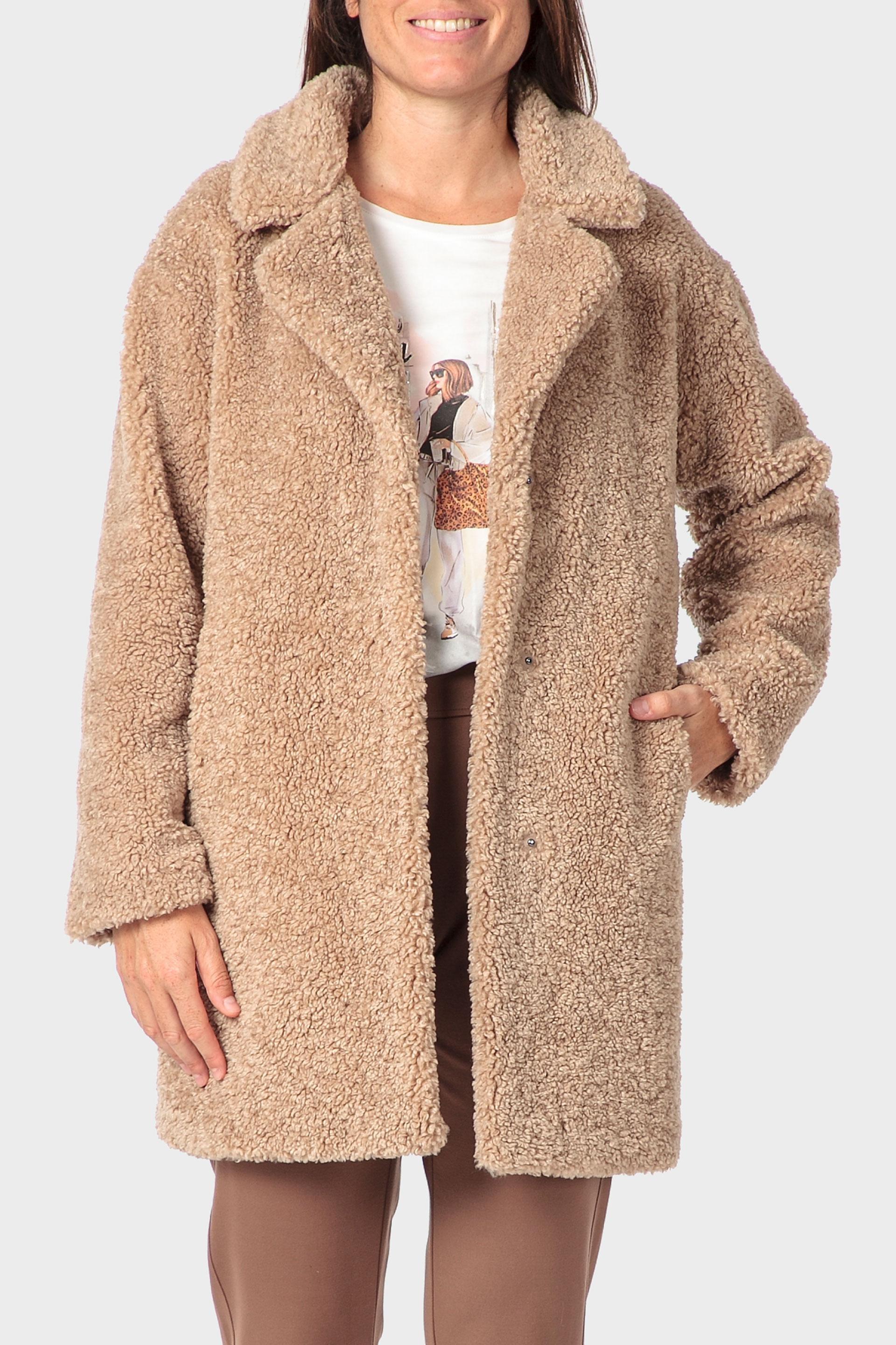 Beige Faux Shearling Coat, 3701_144, large image number 0