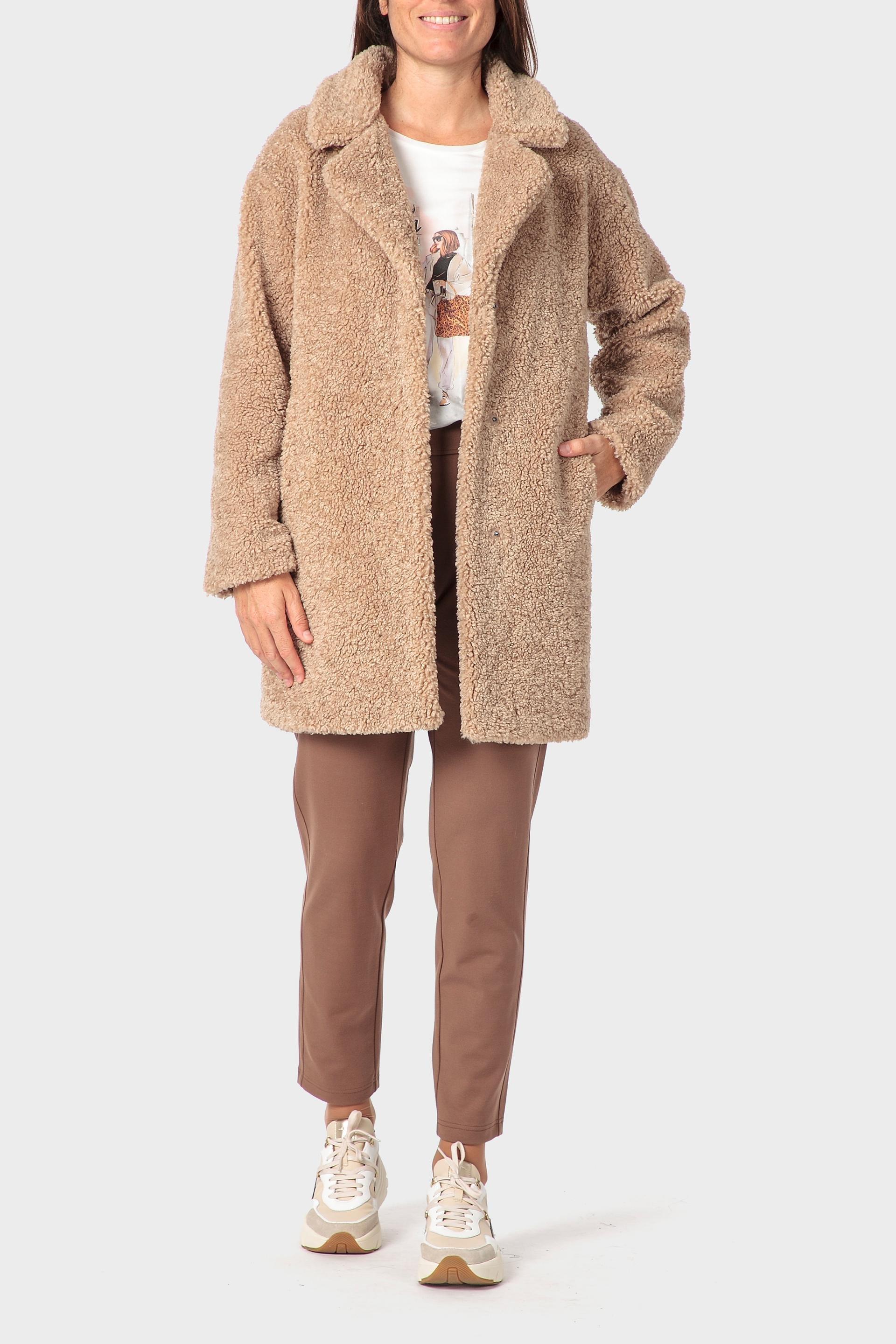 Beige Faux Shearling Coat, Beige Camel, medium