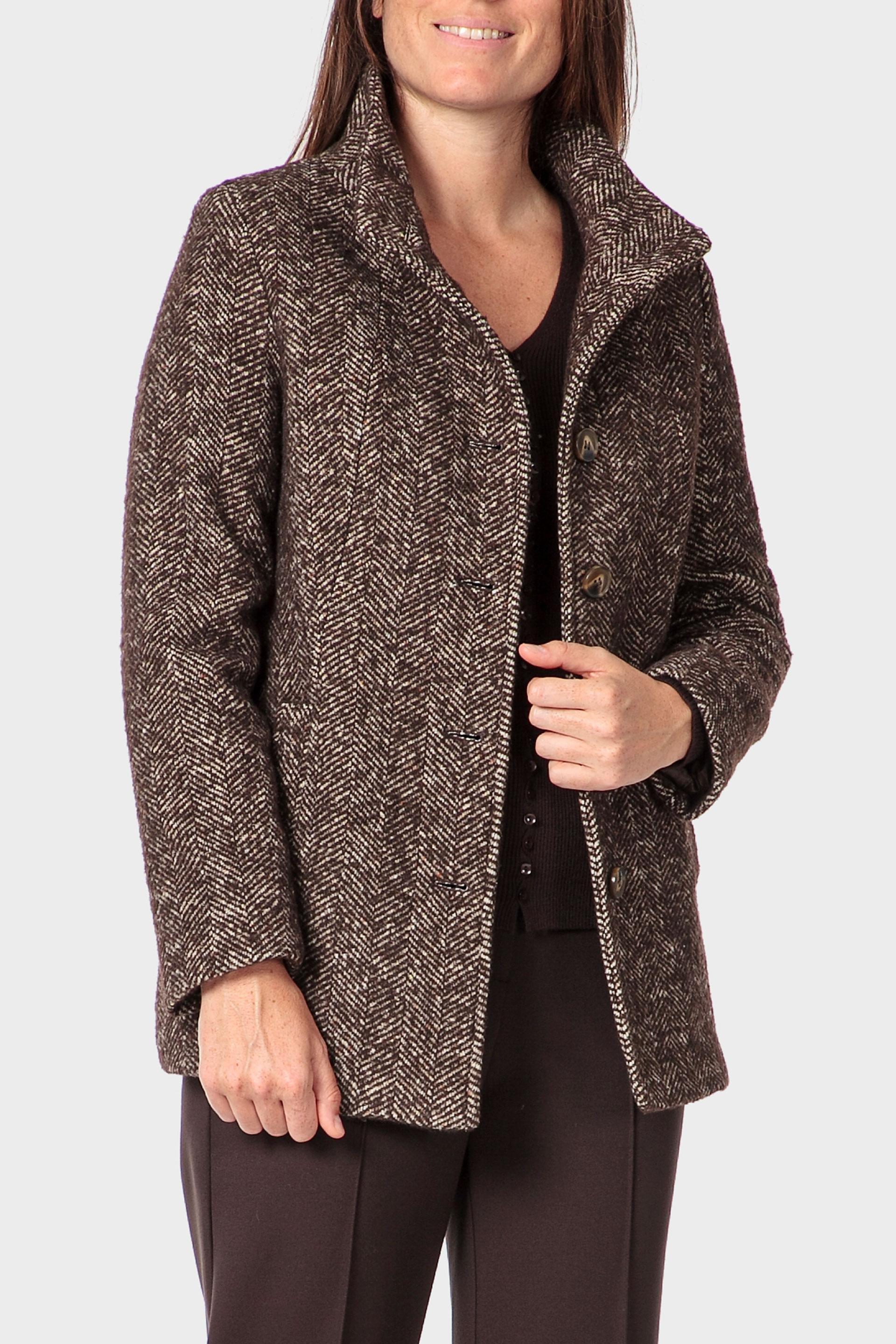 Brown Herringbone Three-Quarter Coat, Brown, medium