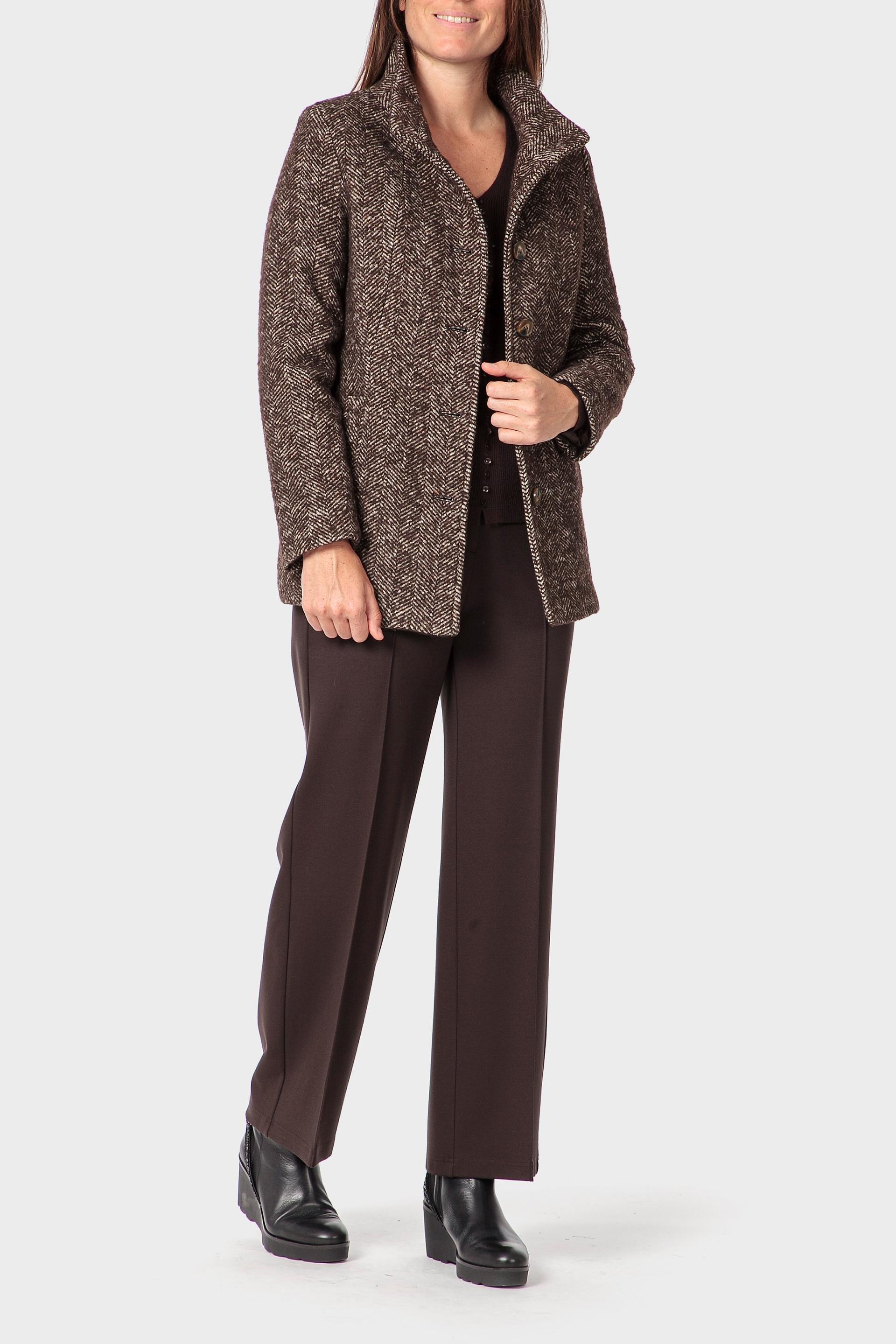 Brown Herringbone Three-Quarter Coat, Brown, medium