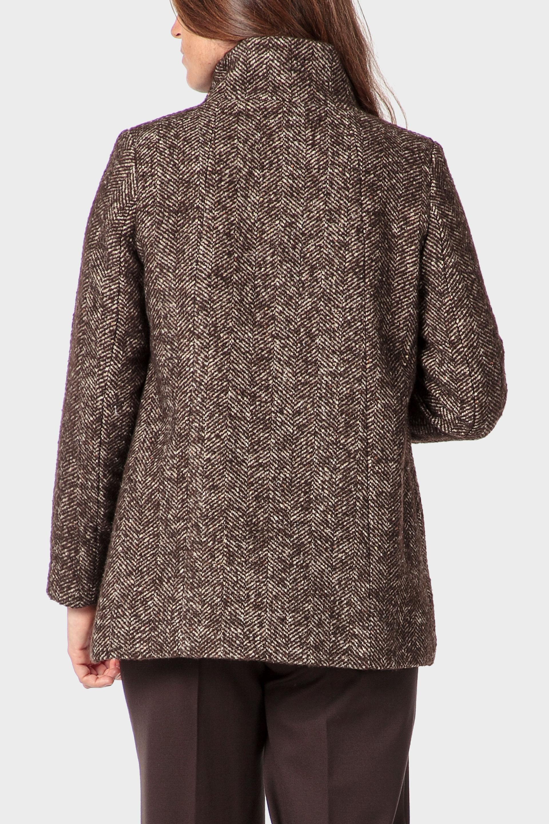 Brown Herringbone Three-Quarter Coat, Brown, medium
