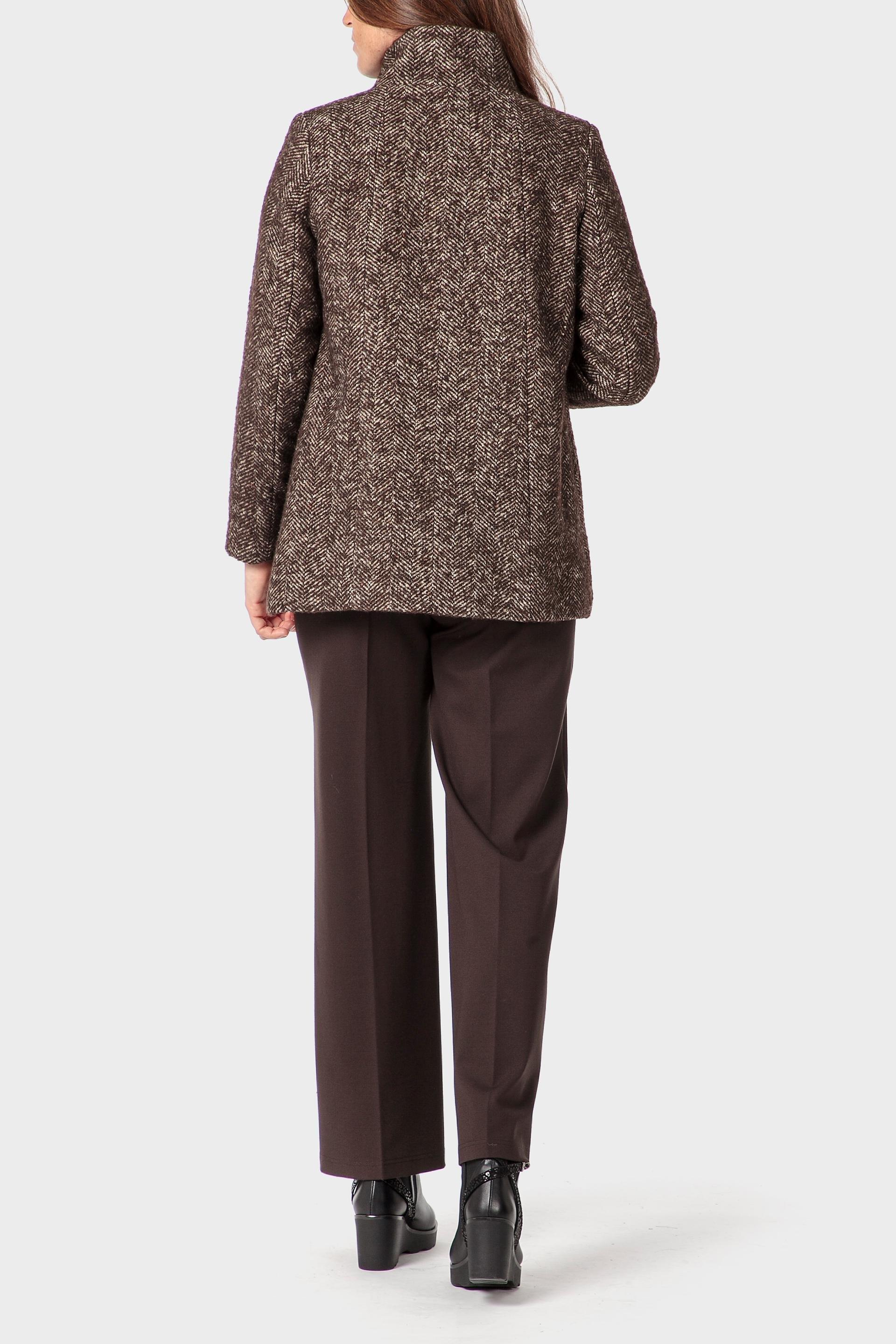 Brown Herringbone Three-Quarter Coat, Brown, large image number 3