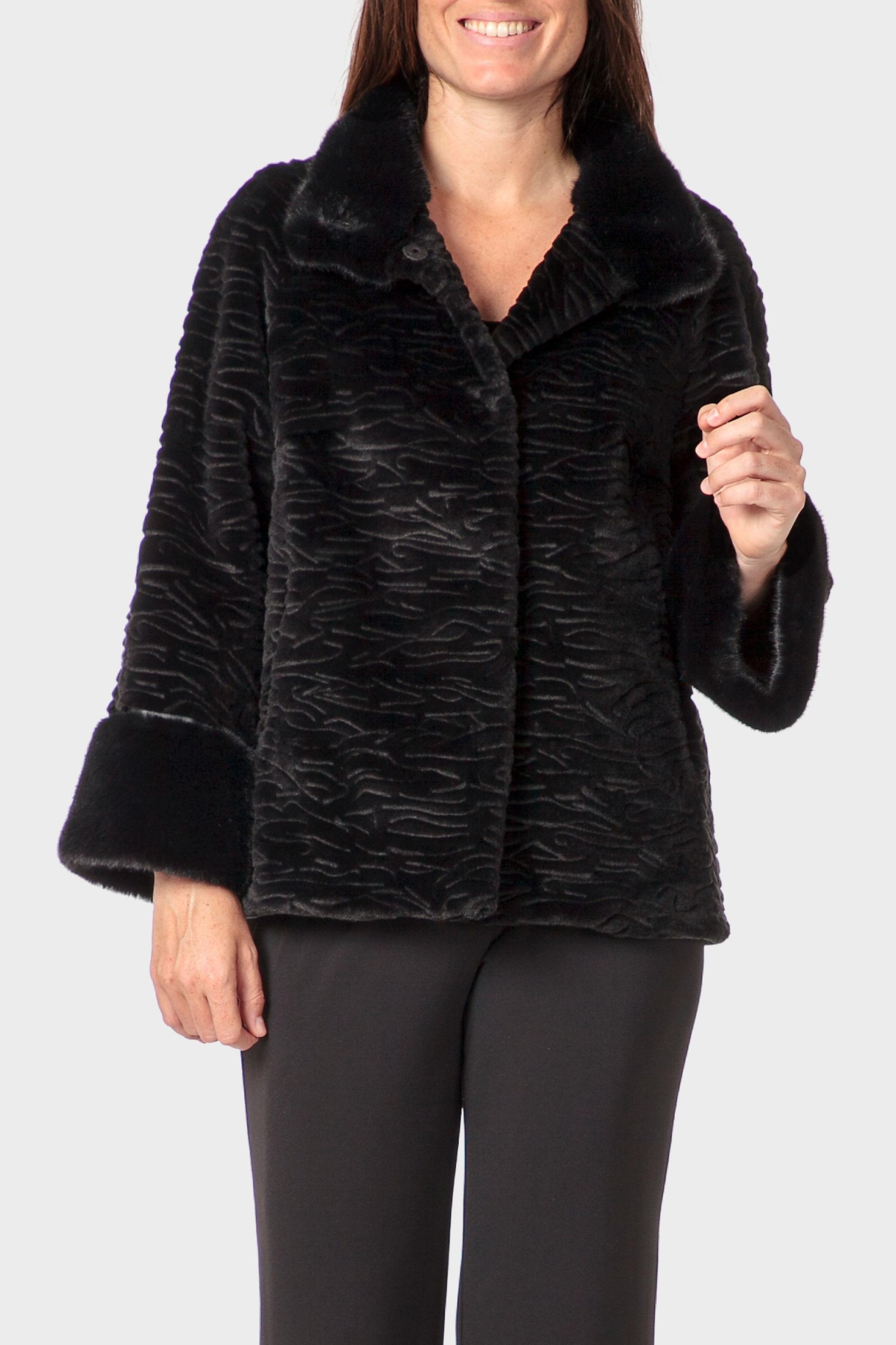 Black Astrakhan Three-Quarter Coat, Black, medium