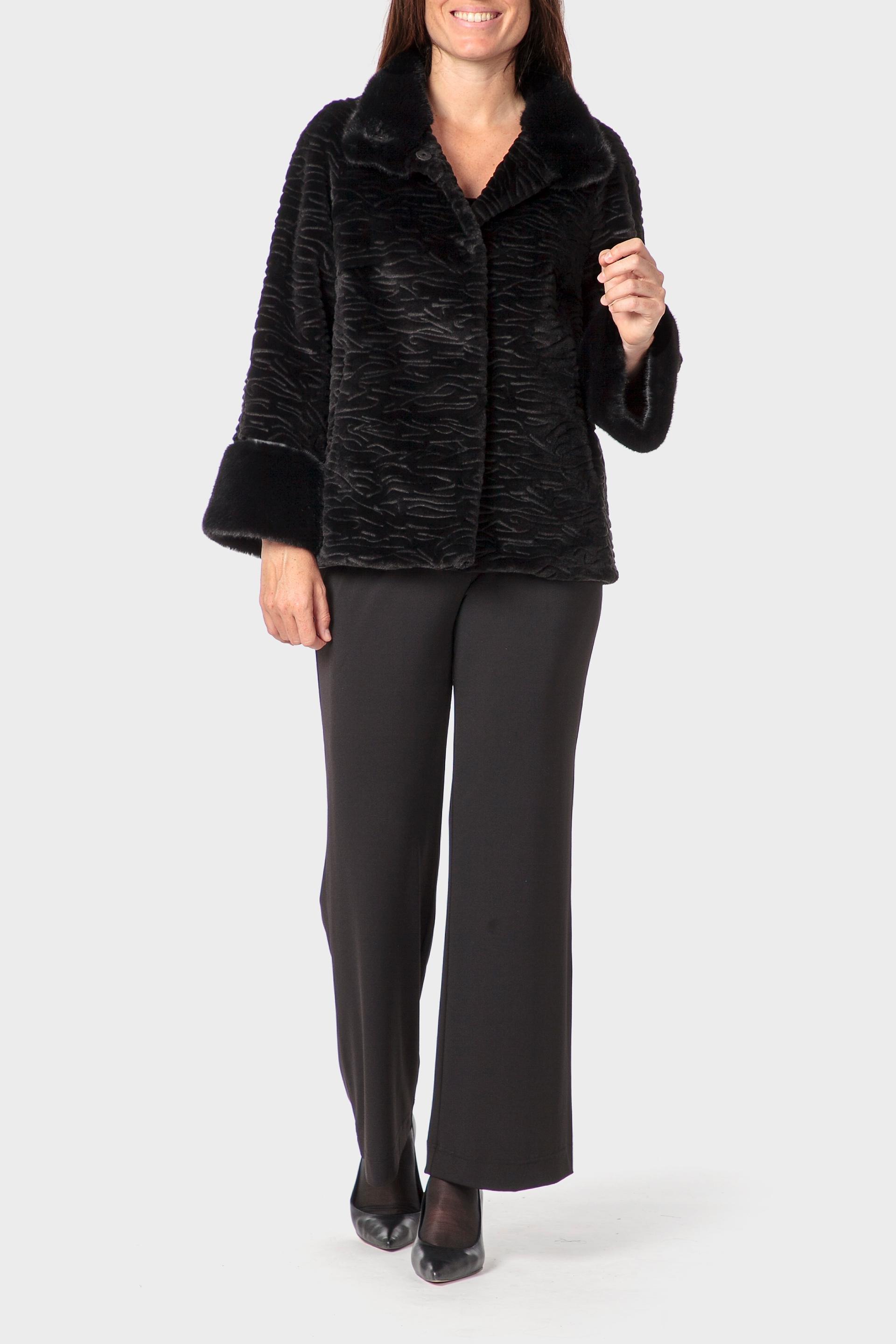 معطف أستراخان بأكمام 3/4، أسود, Black, medium