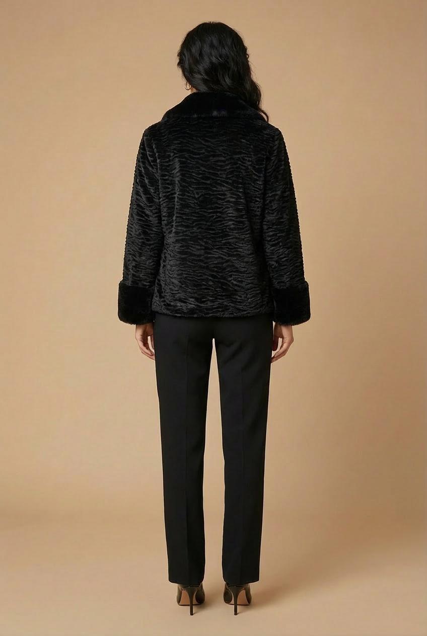 Black Astrakhan Three-Quarter Coat, 3701_120, large image number 1