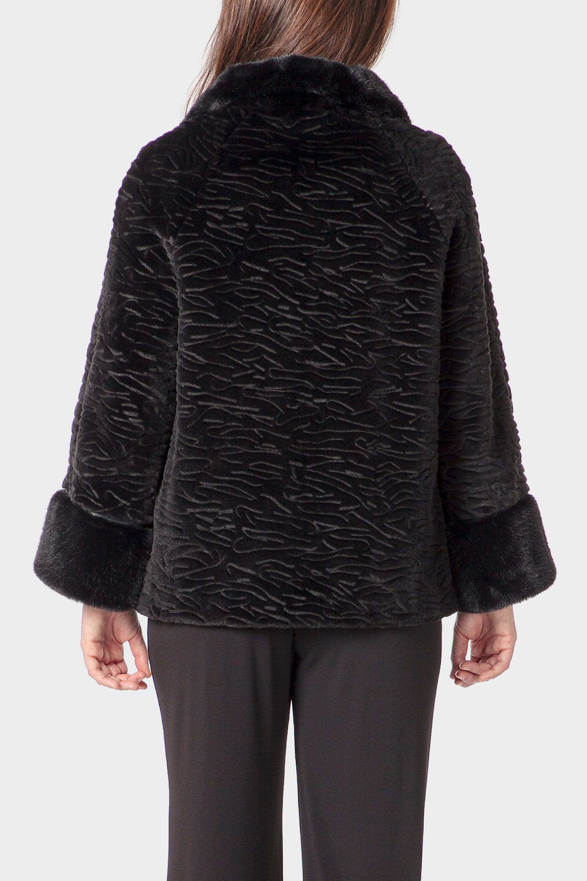 معطف أستراخان بأكمام 3/4، أسود, Black, medium