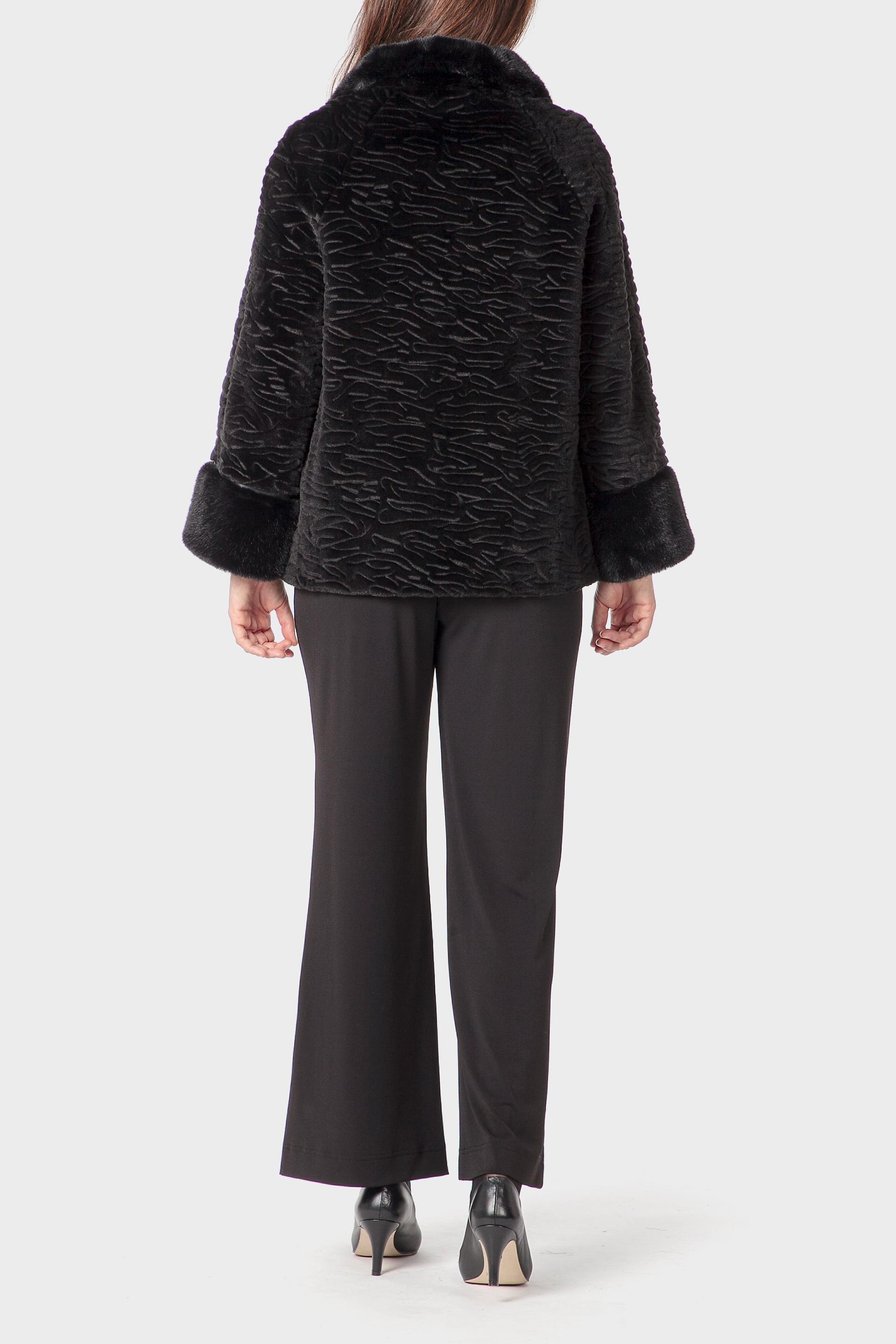 Black Astrakhan Three-Quarter Coat, Black, large image number 3