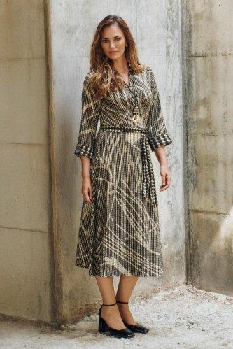 Khaki Houndstooth Dress, Green Dark Khaki, medium