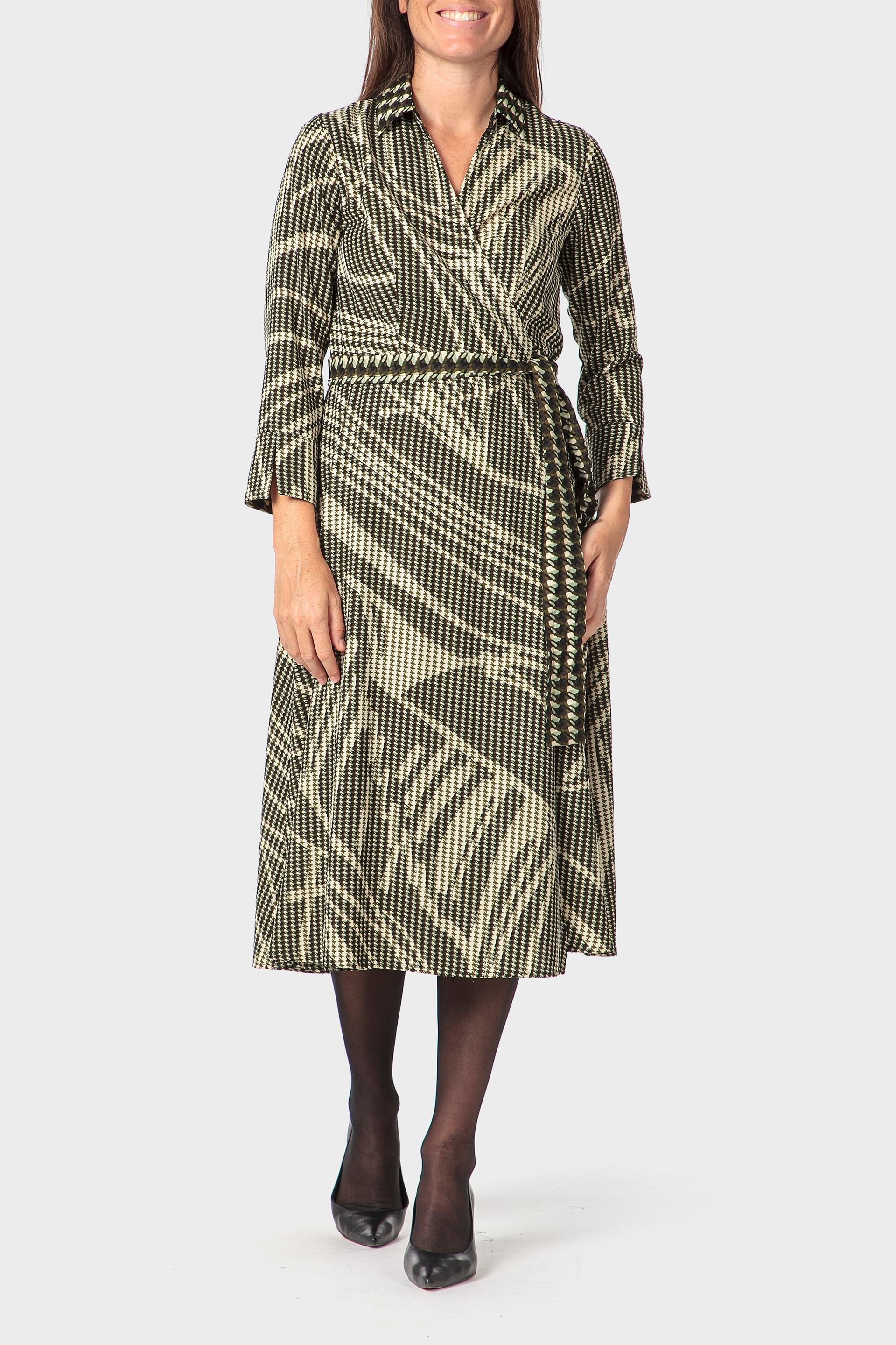Khaki Houndstooth Dress, Green Dark Khaki, medium