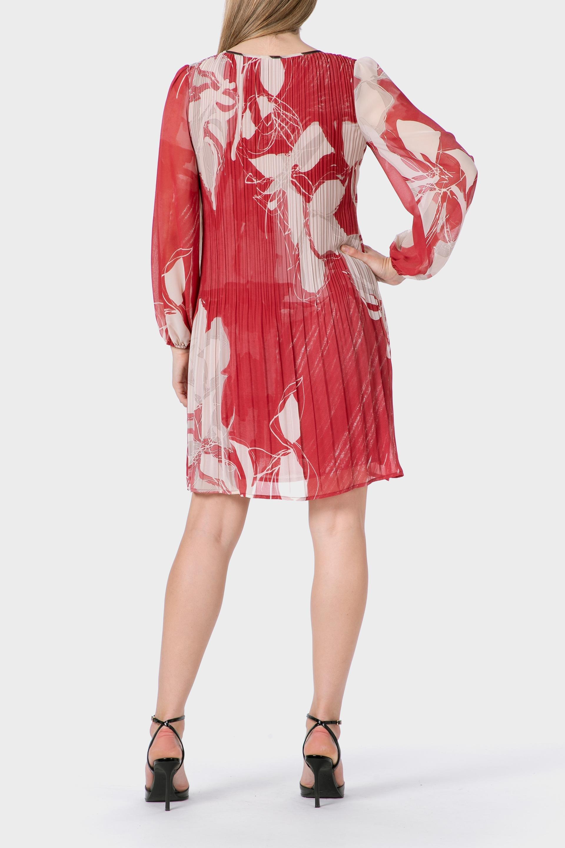 Red Pleated Printed Dress, , large image number 1