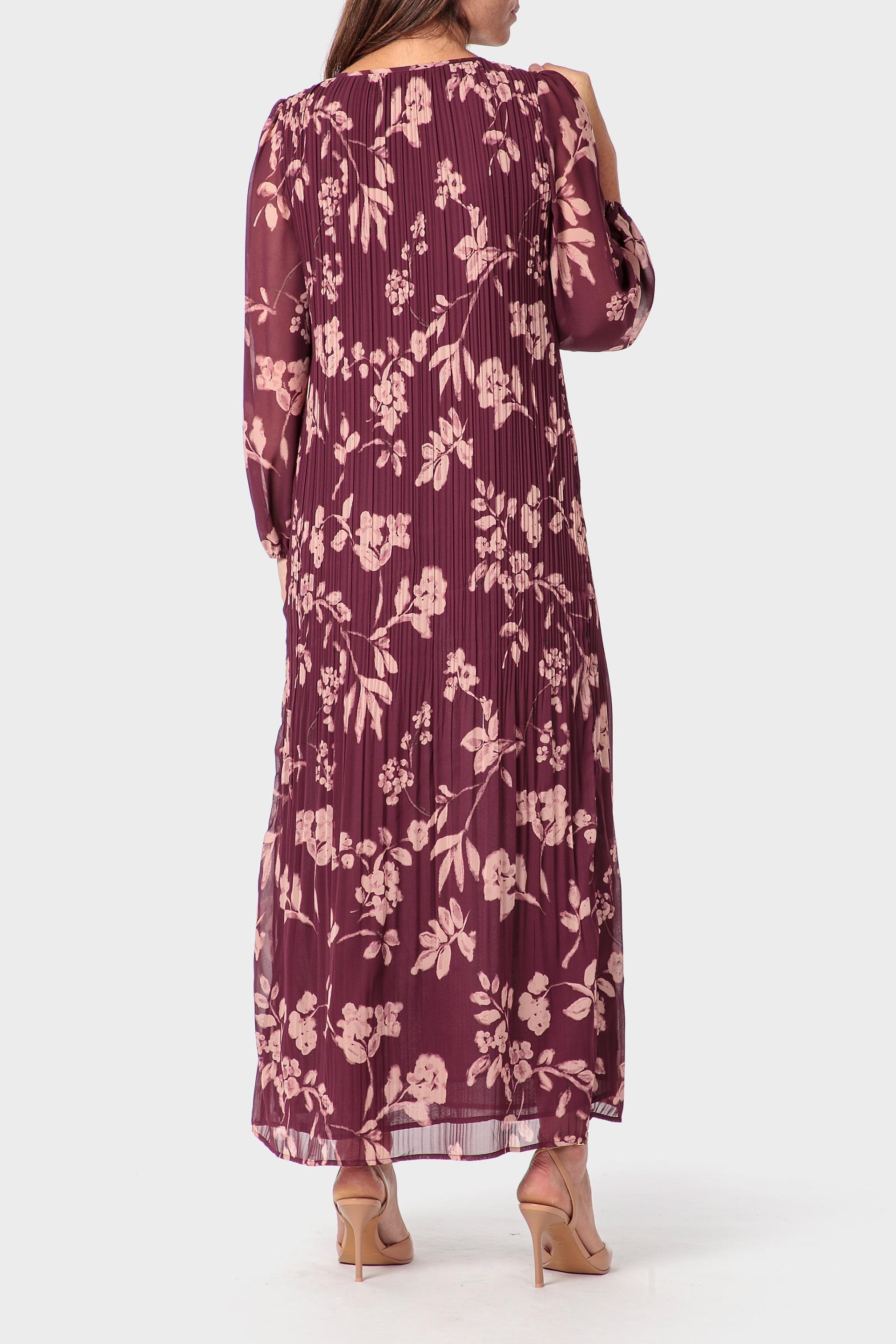 Burgundy Pleated Printed Dress, , large image number 1