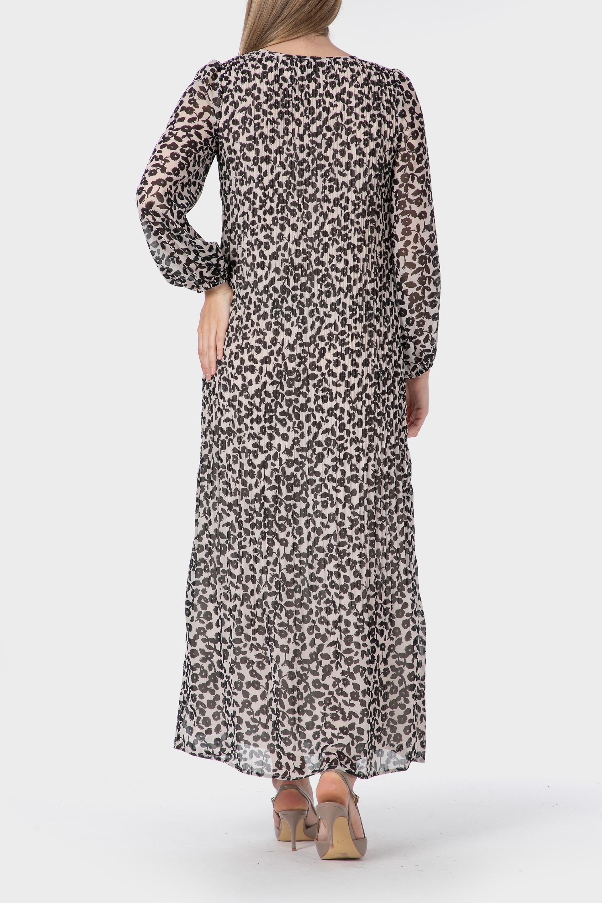 Black Pleated Printed Dress, Black, medium