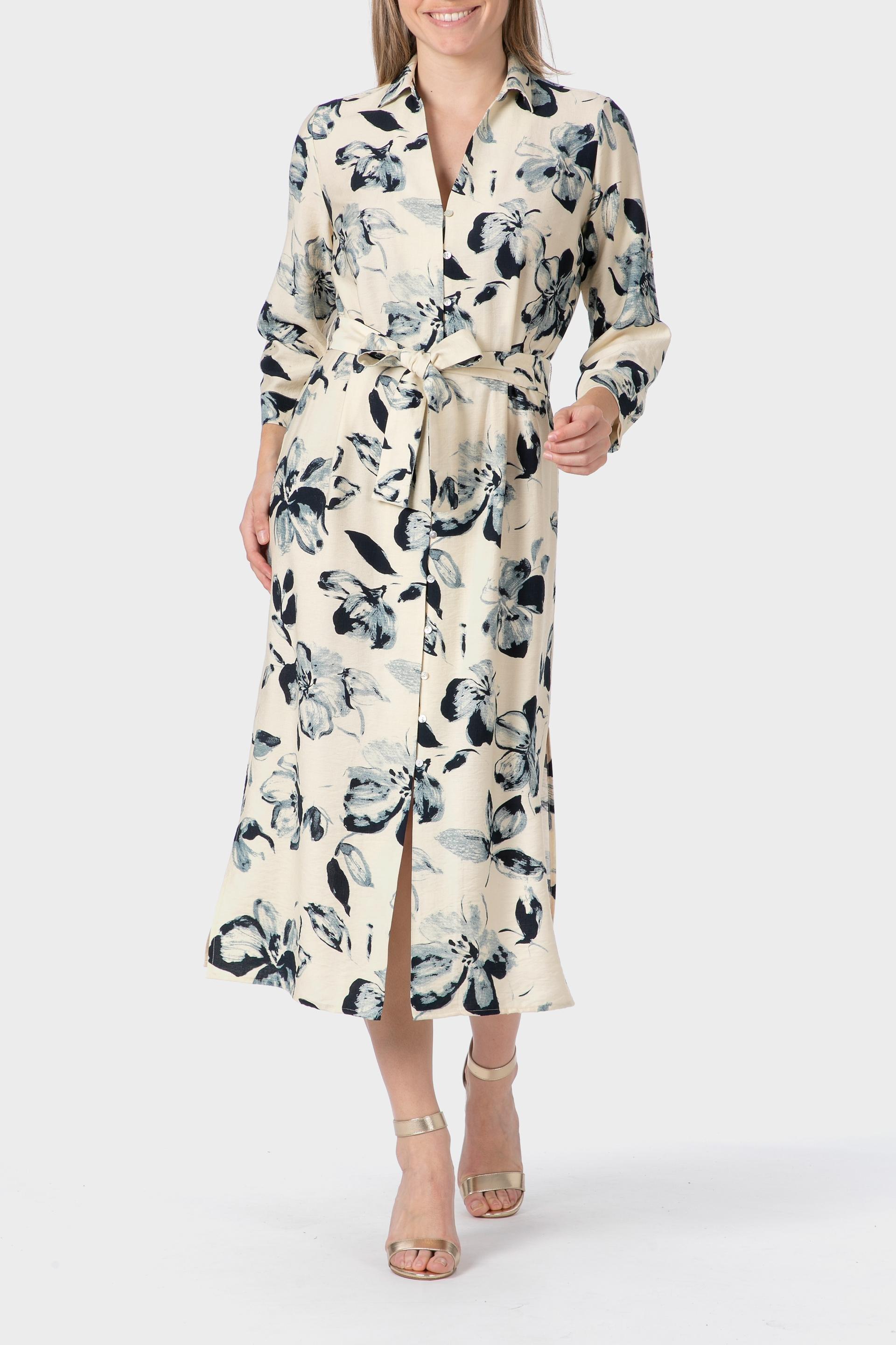 Cream Printed Dress, , large image number 1