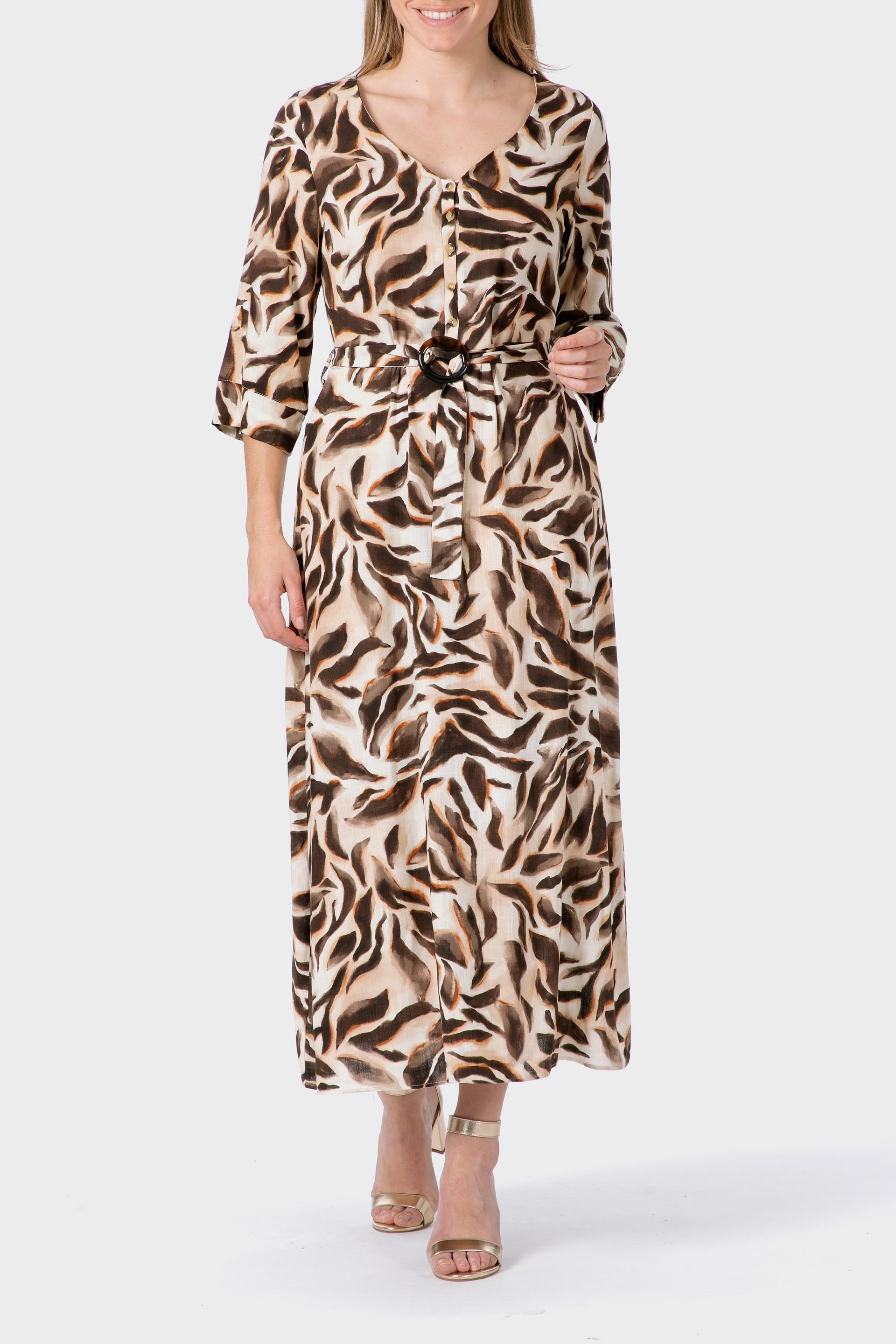 Brown Printed Dress, , large image number 0