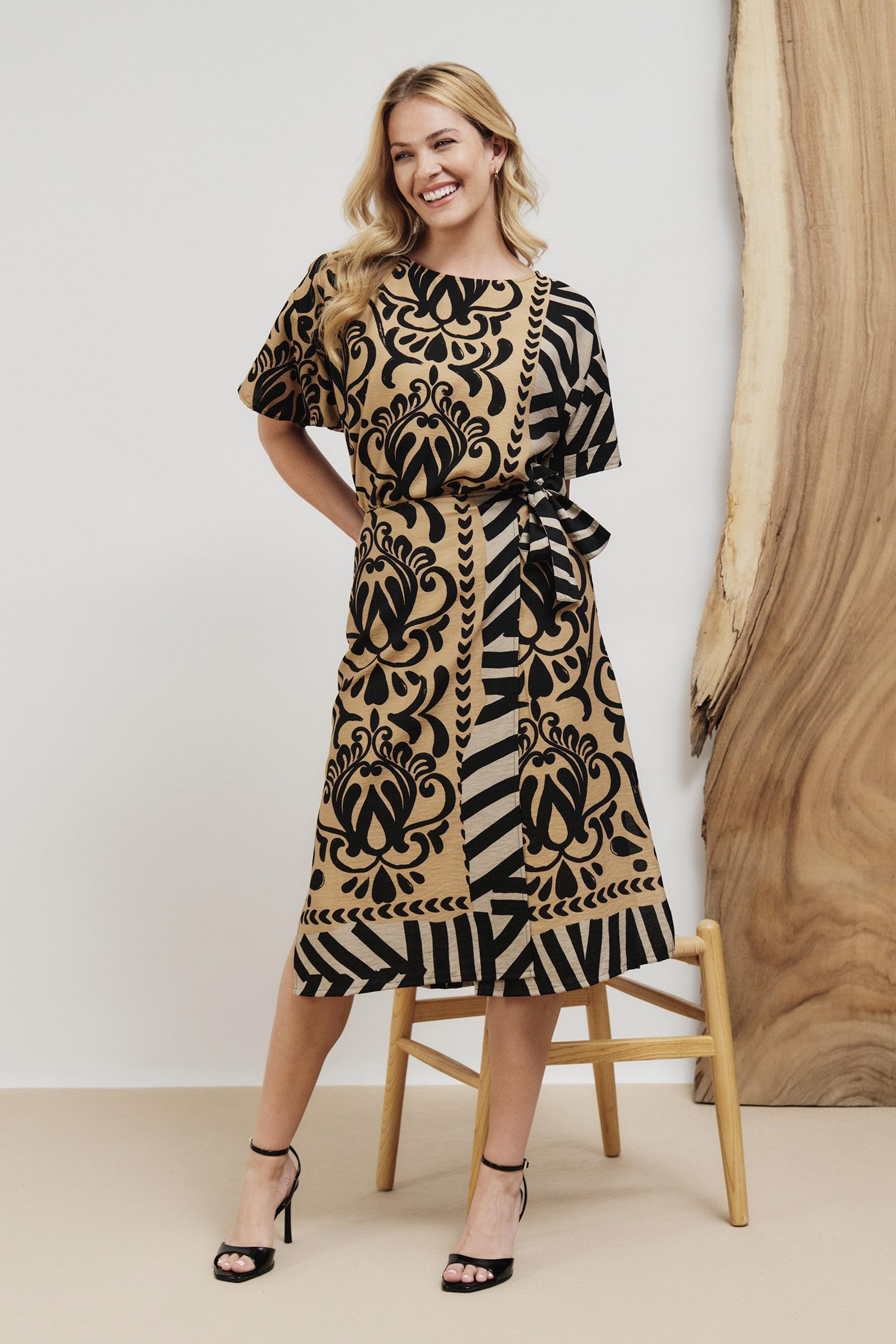 Beige Printed Dress, , large image number 0