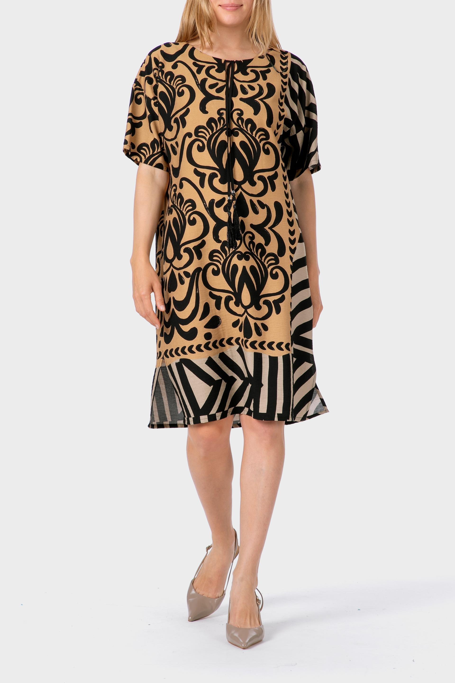 Beige Printed Dress, , large image number 1
