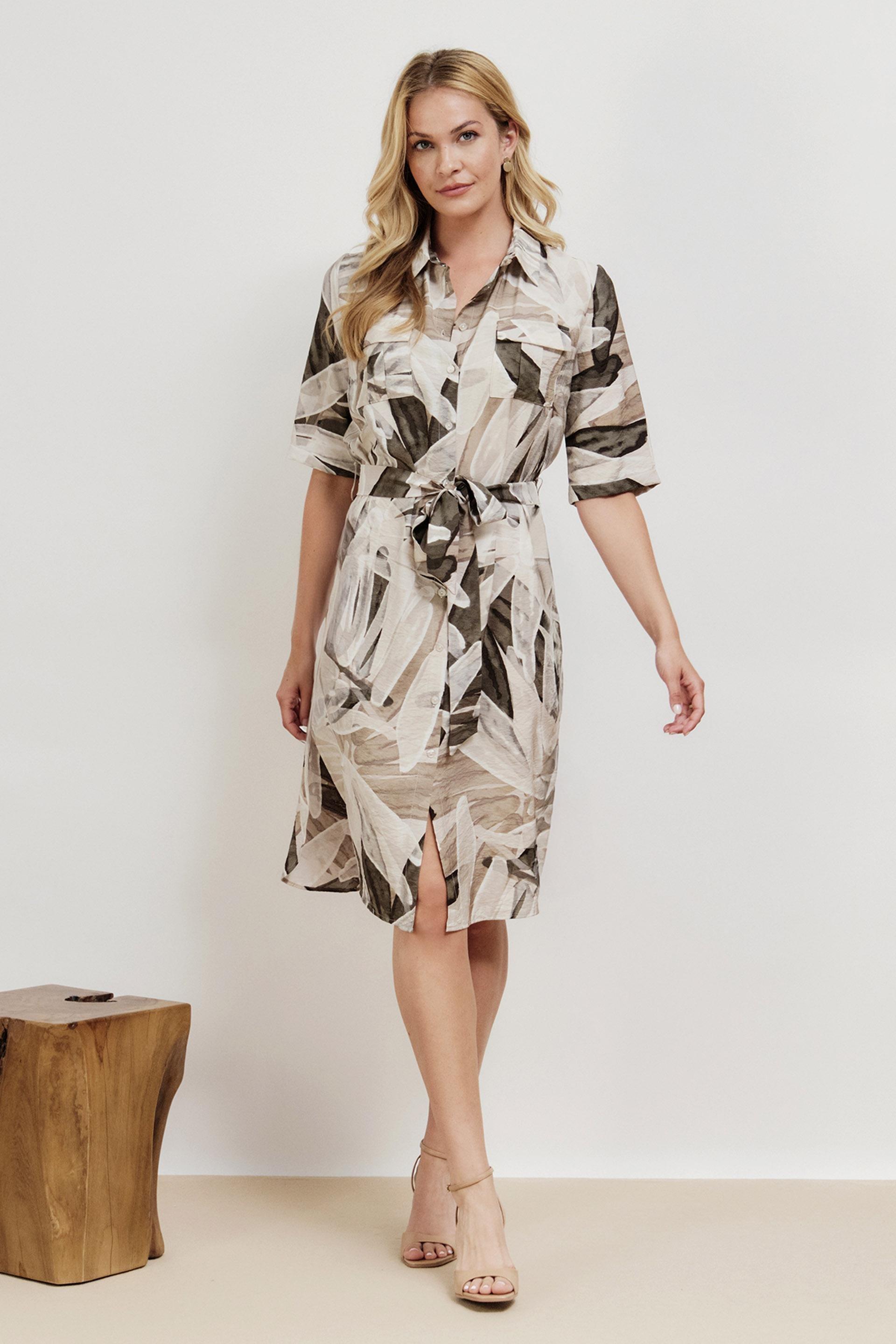 فستان بطبعة، ألوان متعددة, Green Khaki, medium