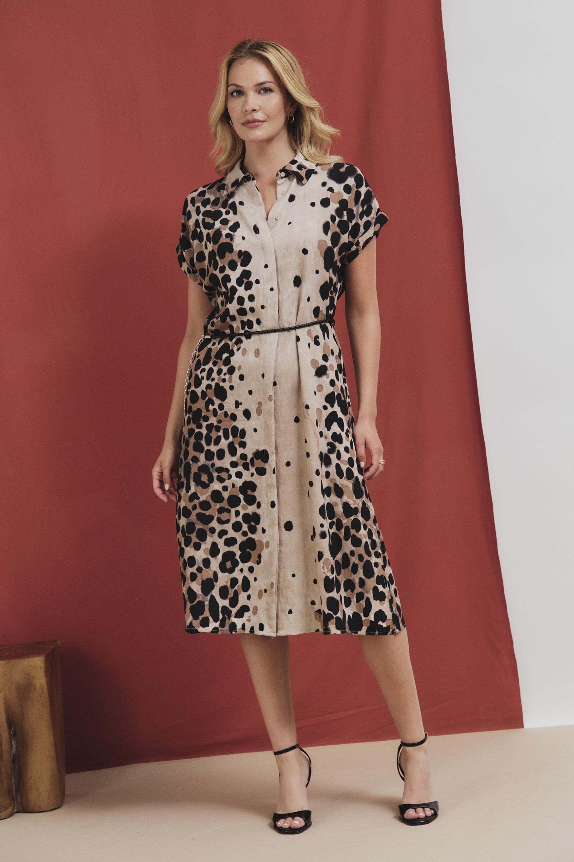 Beige Animal Print Dress, Brown, large