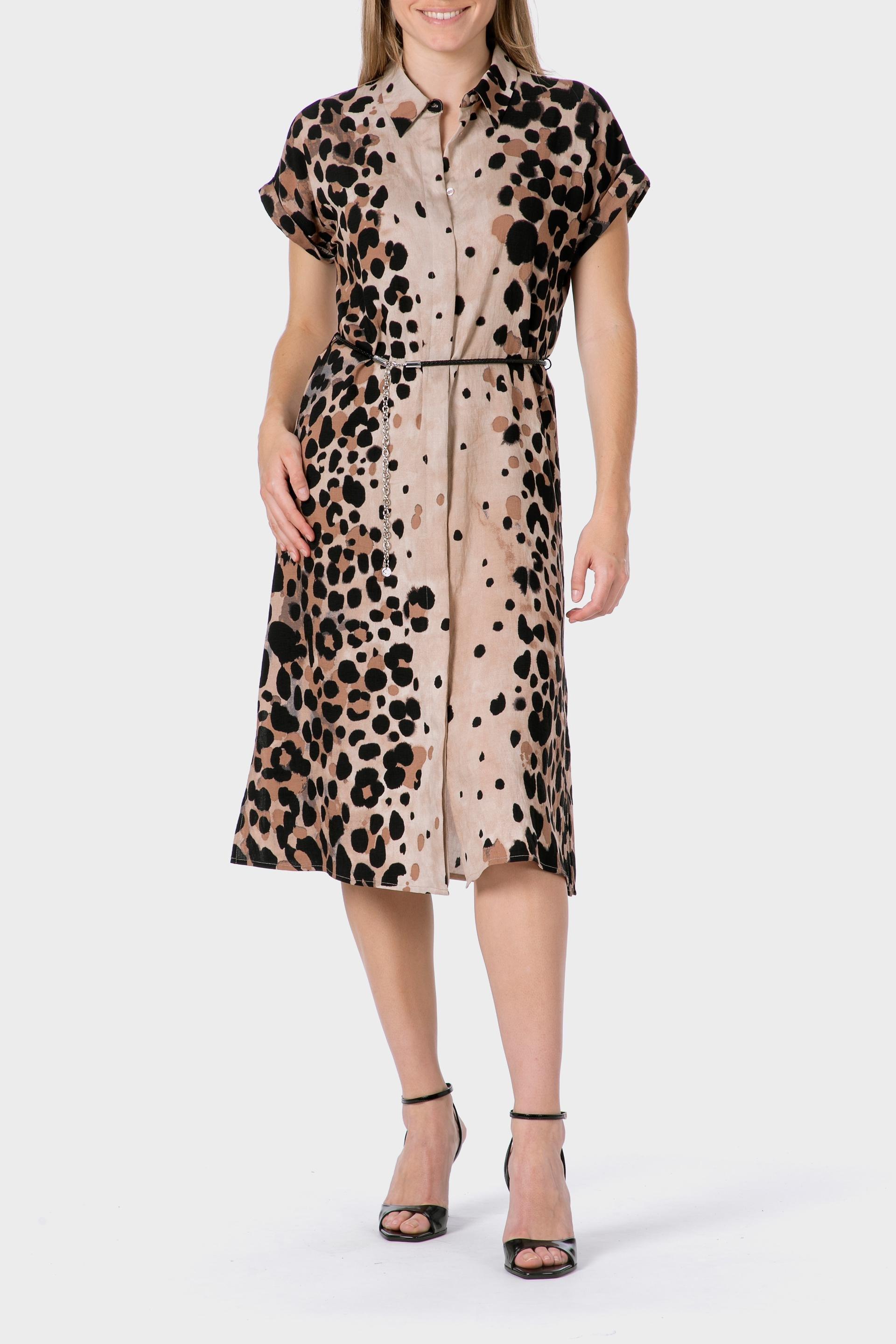 Beige Animal Print Dress, , large image number 1