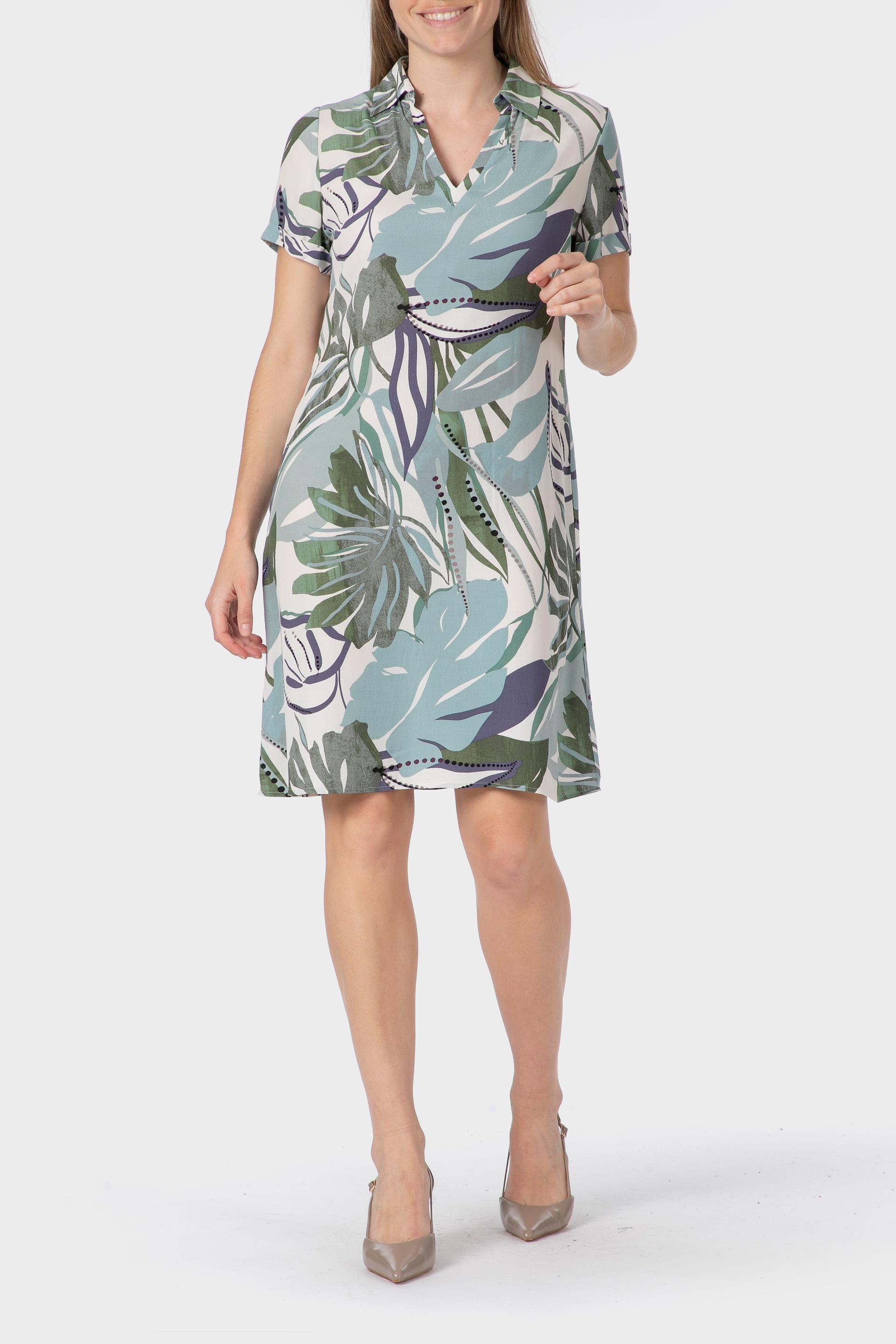 Green Leaves Print Dress, Blue Aquamarine, medium