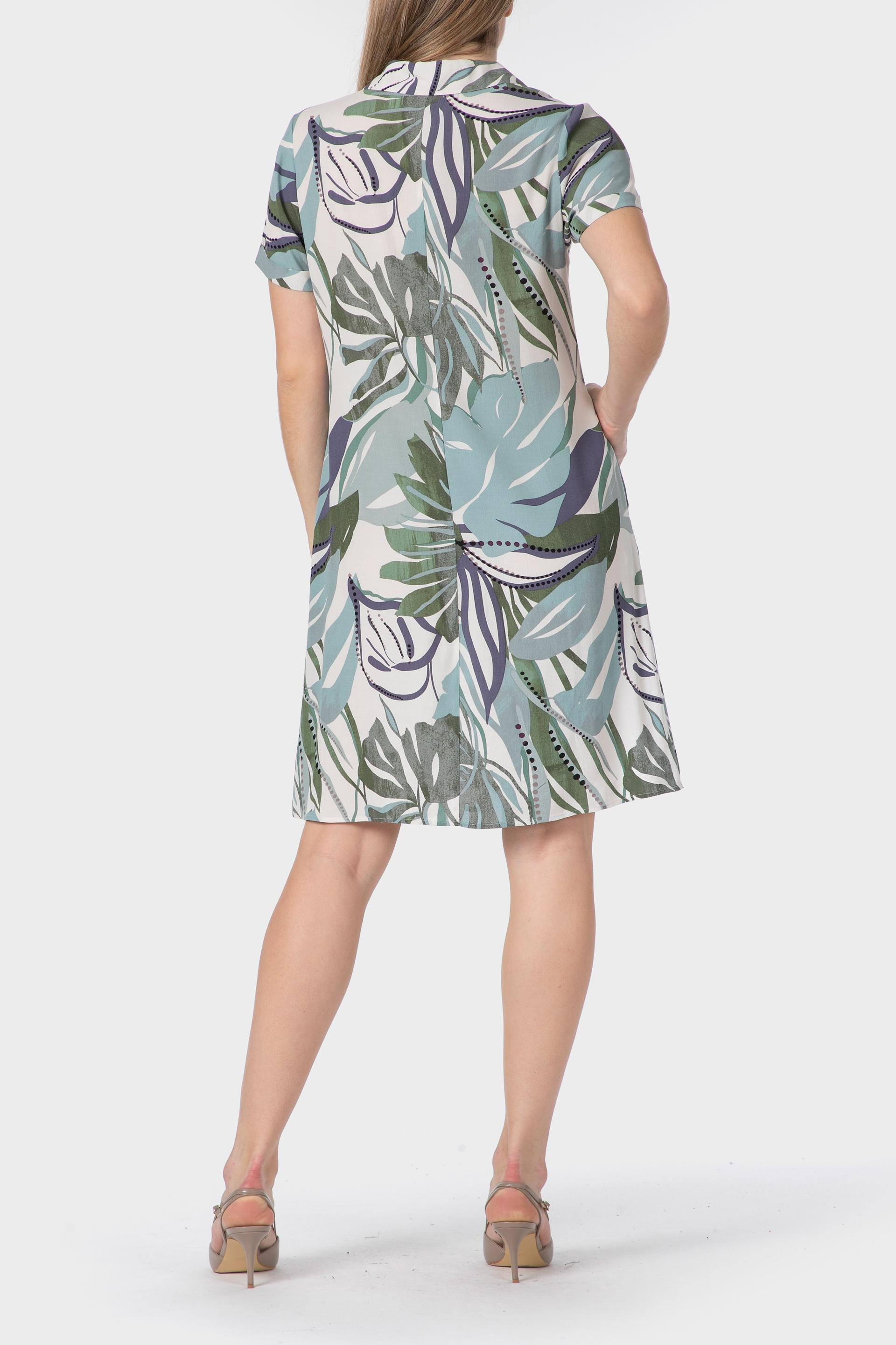 Green Leaves Print Dress, Blue Aquamarine, medium