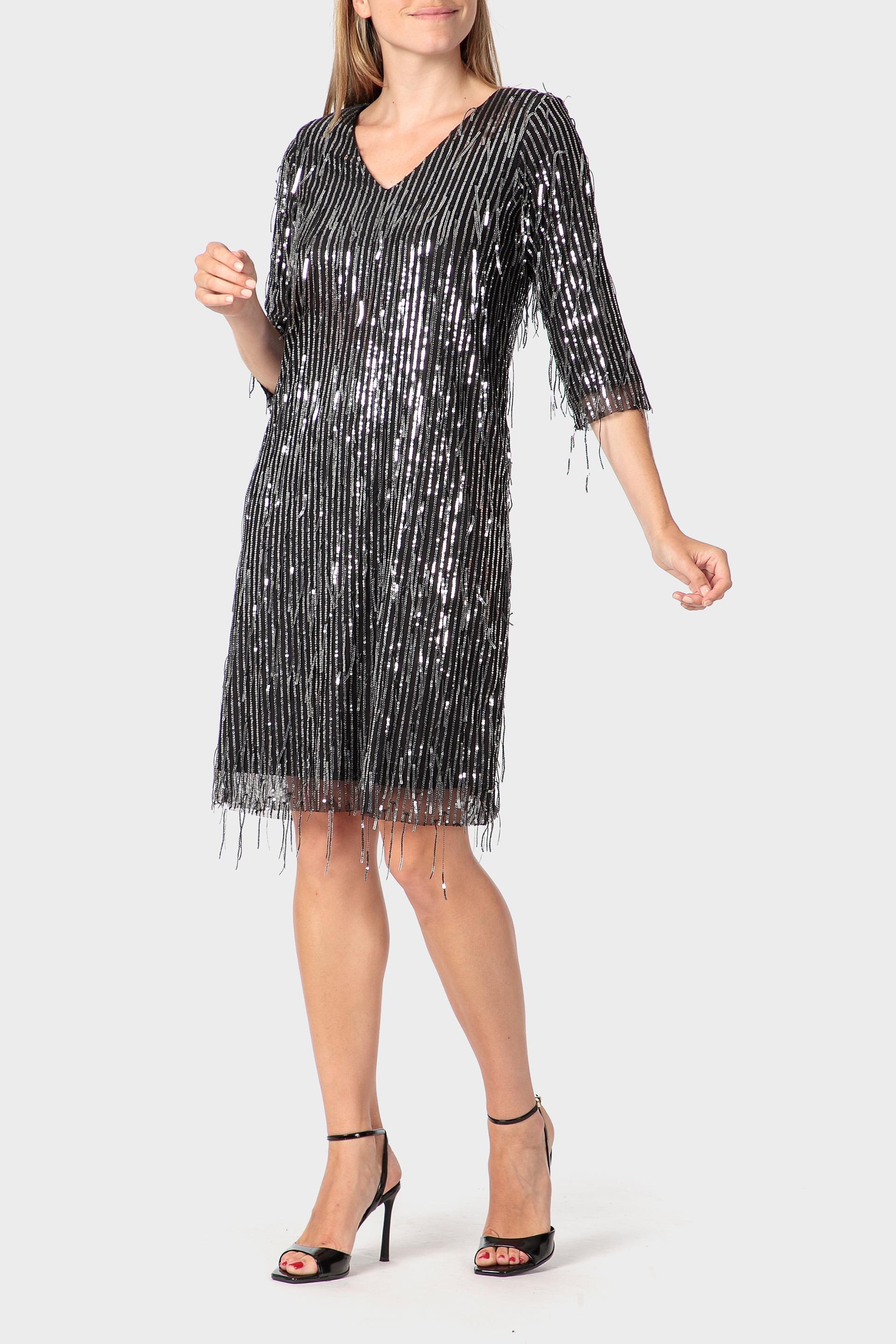 فستان مزين بالترتر، أسود, Black, medium