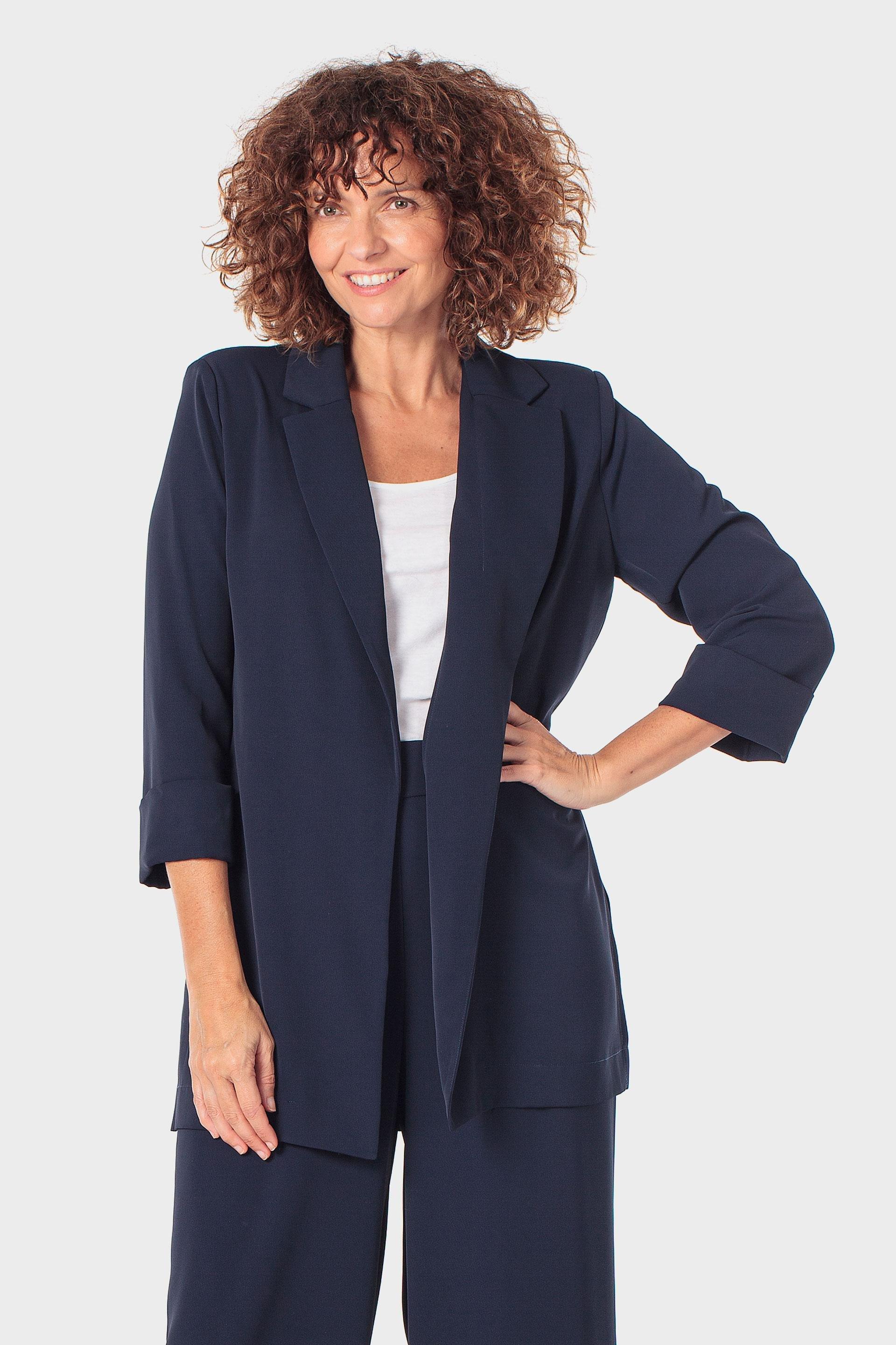 Open-Front Long Blazer, Blue Navy, medium