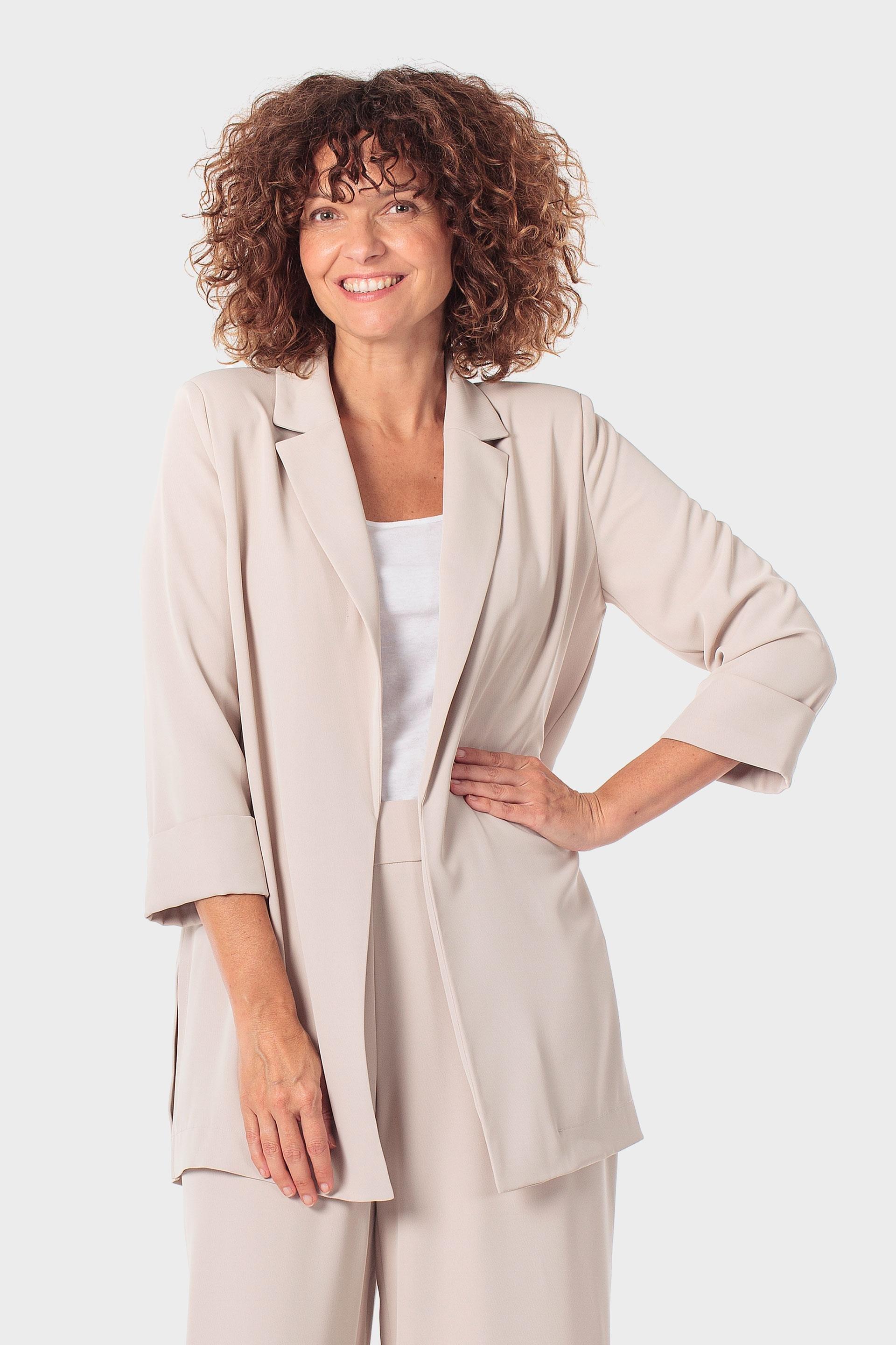 Open-Front Long Blazer Beige, Beige Sand, large
