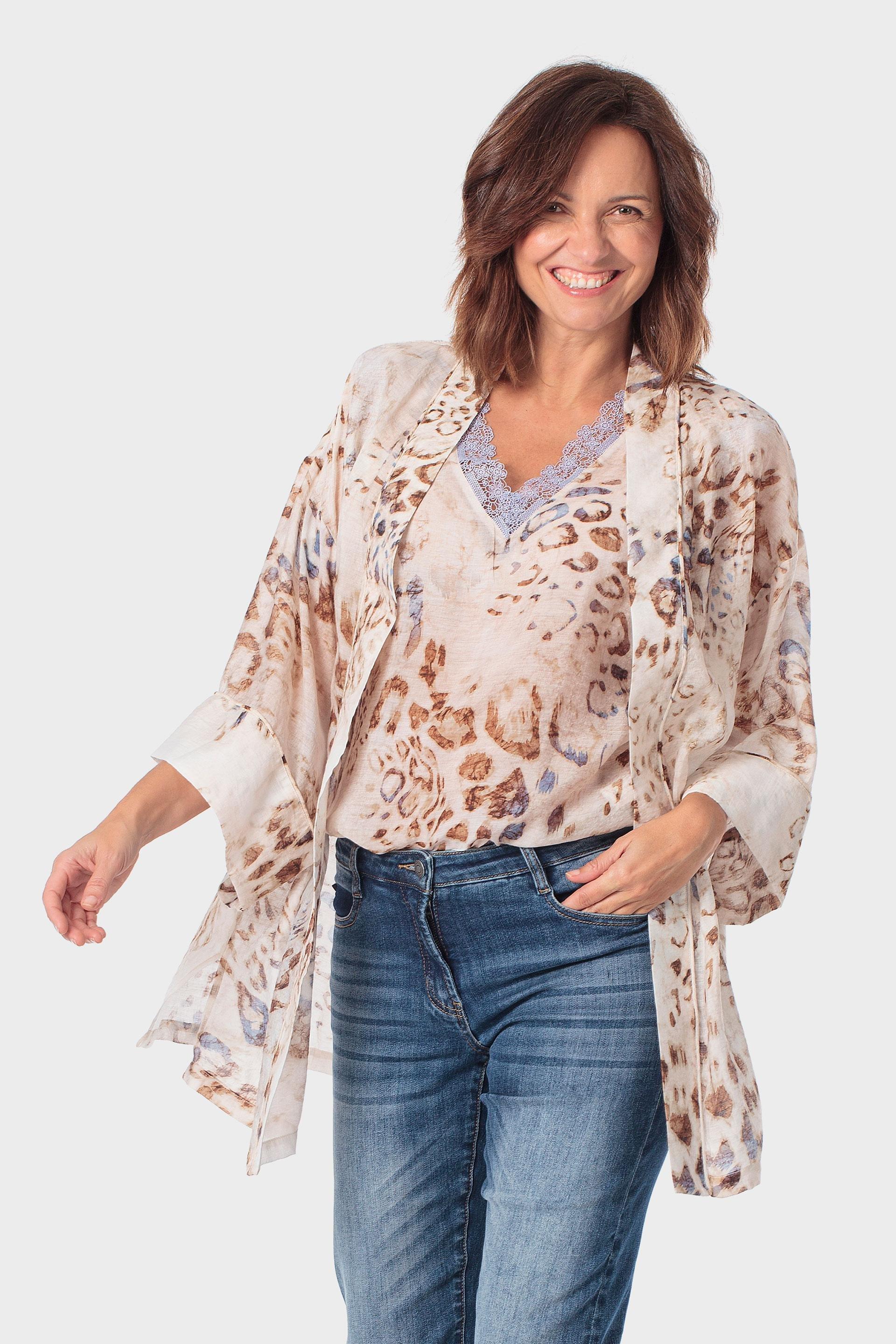 كيمونو بيج بطبعة, Beige, large image number 0