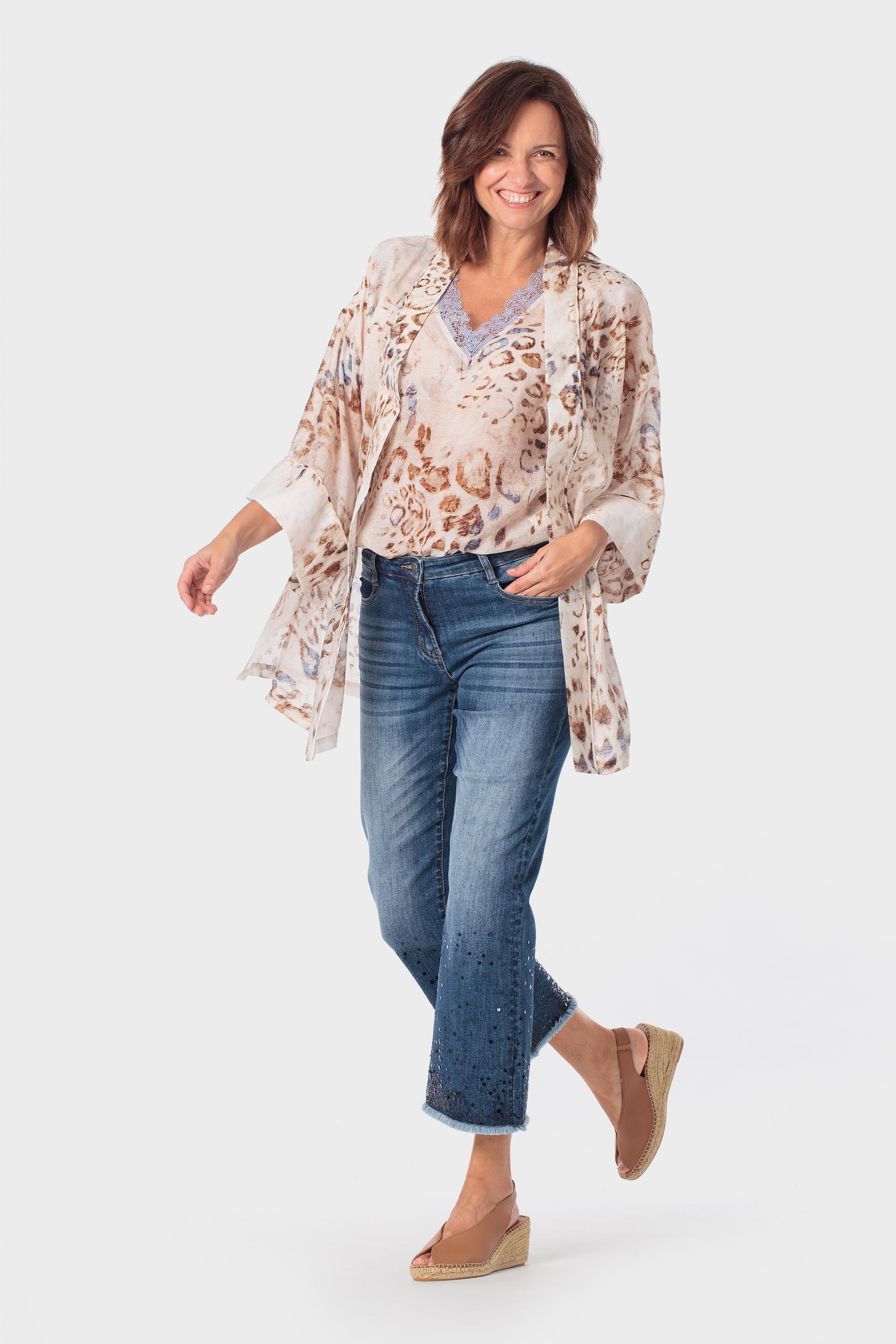 Beige Printed Kimono, 3701_126, large image number 1