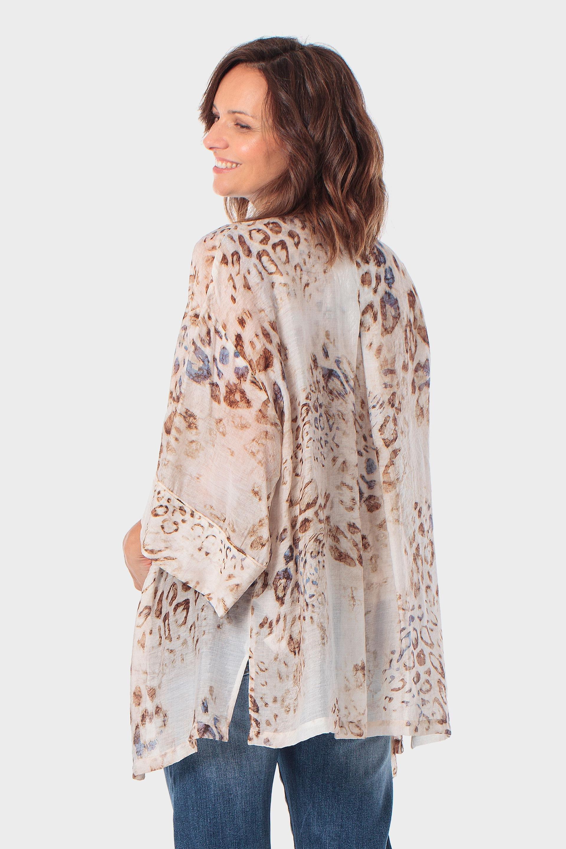 Beige Printed Kimono, 3701_126, large image number 2