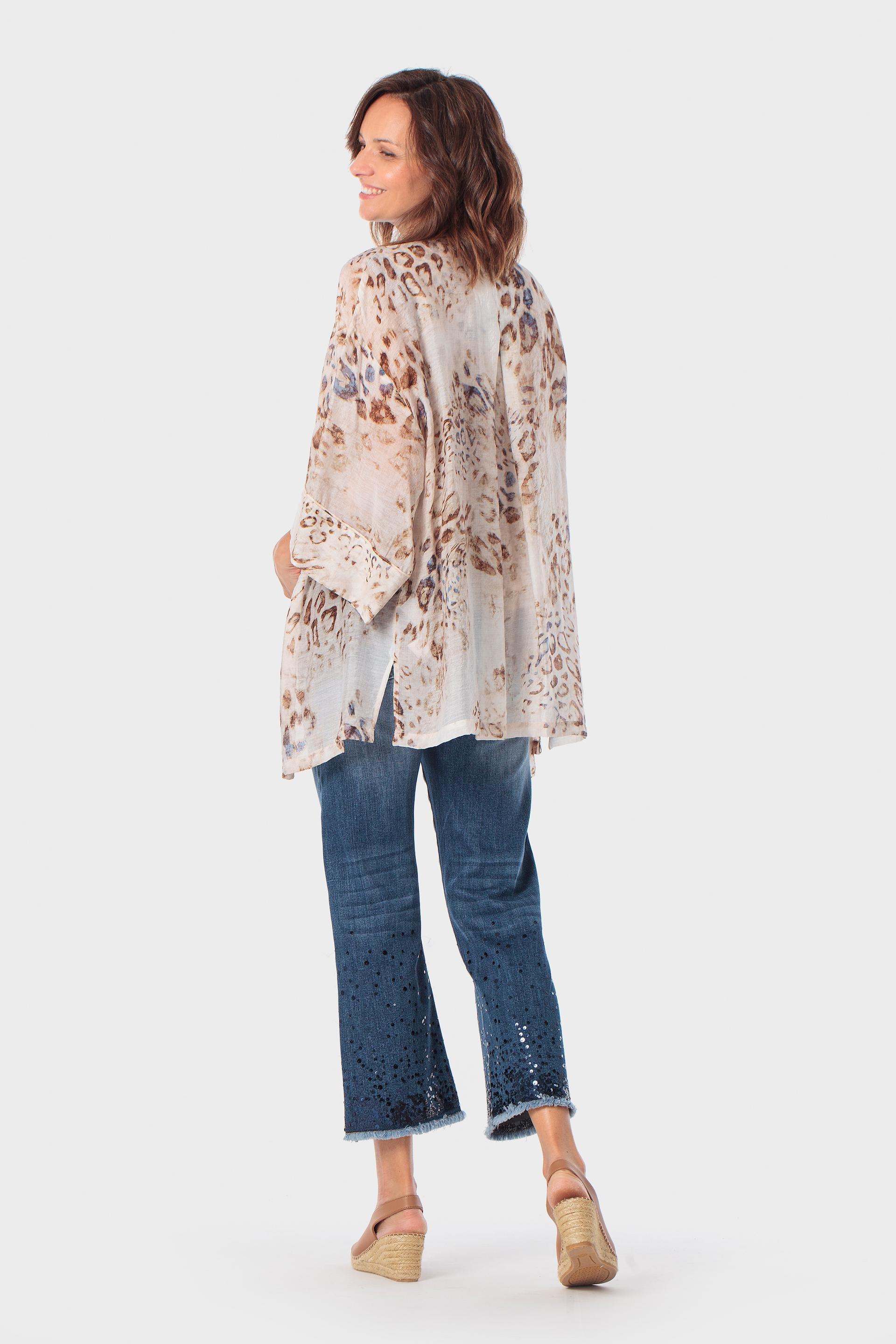 Beige Printed Kimono, 3701_126, large image number 3