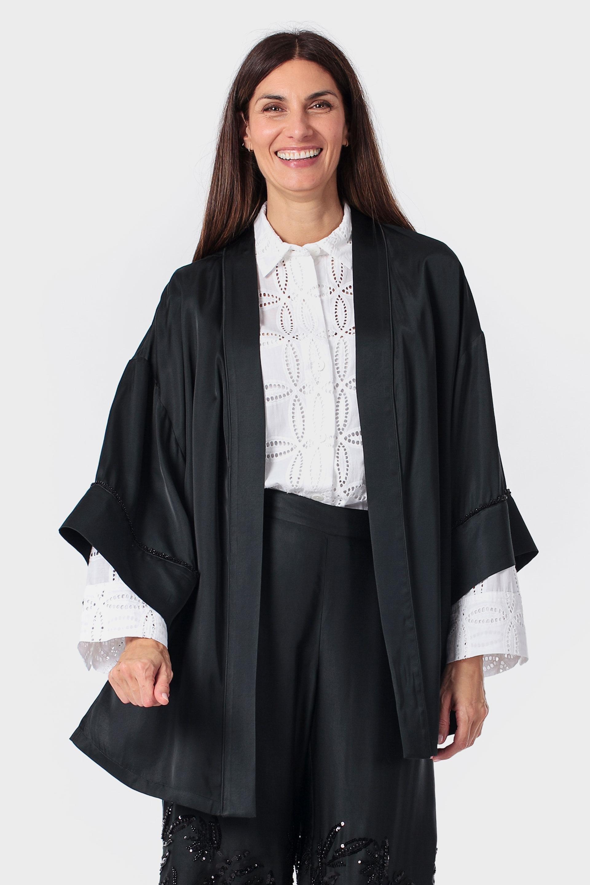 Black Printed Kimono, 3701_120, large image number 0