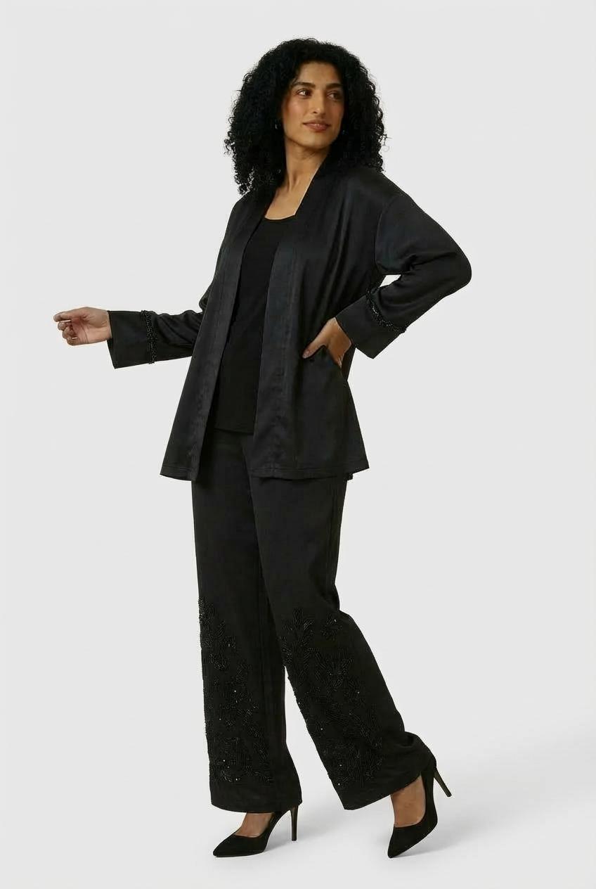 Emebellished Kimono Black, Black, large image number 3