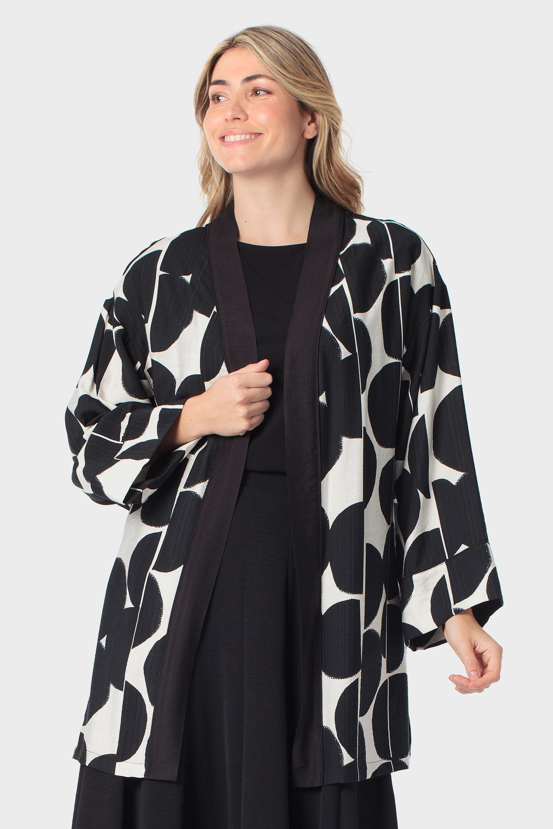 Black Printed Kimono, Black, large image number 0