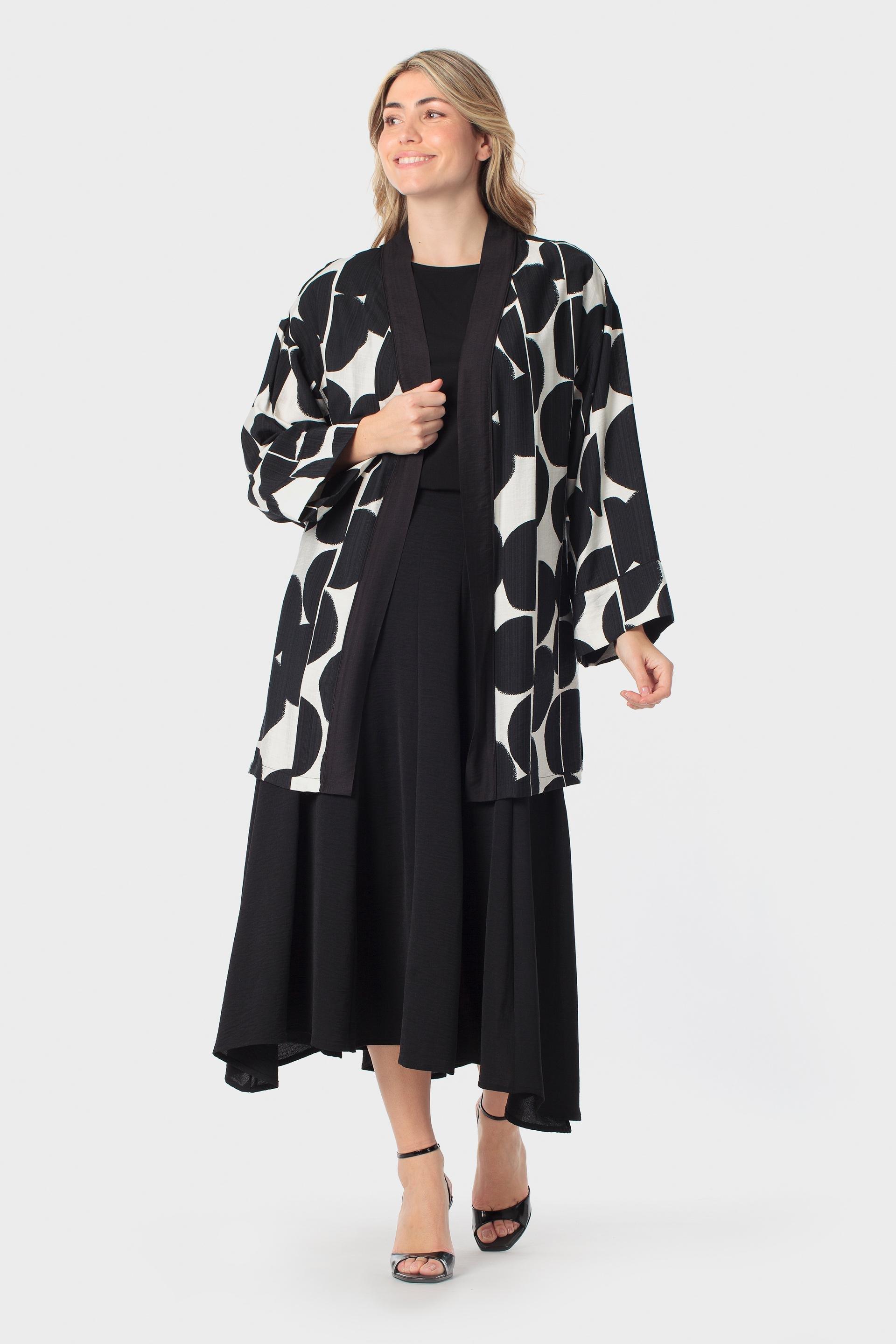 Black Printed Kimono, Black, large image number 1