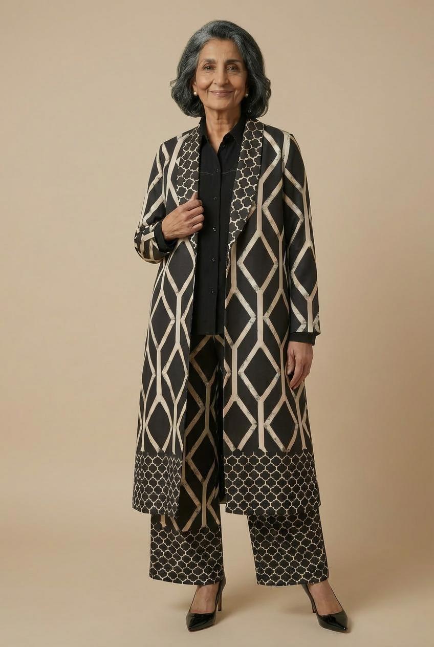 Black Printed Kimono, 3701_120, large image number 0