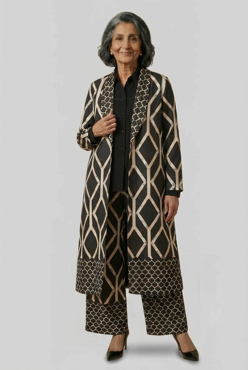 Black Printed Kimono, Black, medium