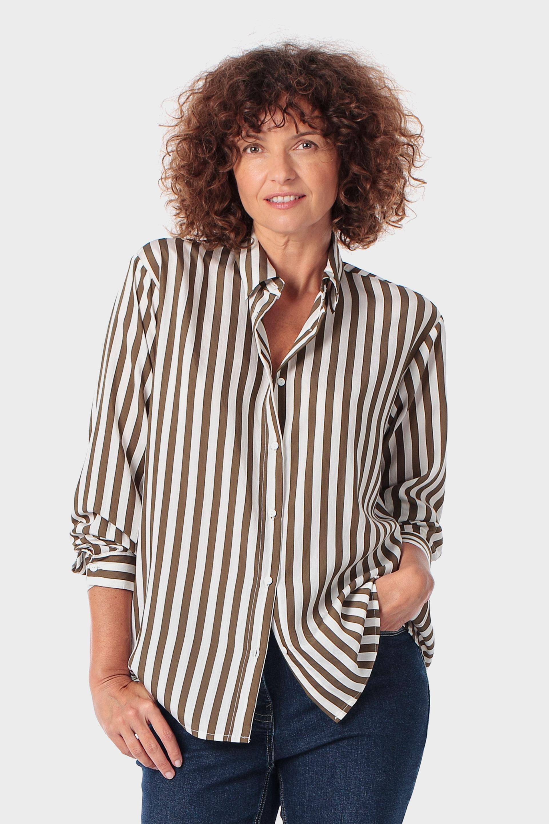 Brown Striped Shirt, Green Khaki, medium