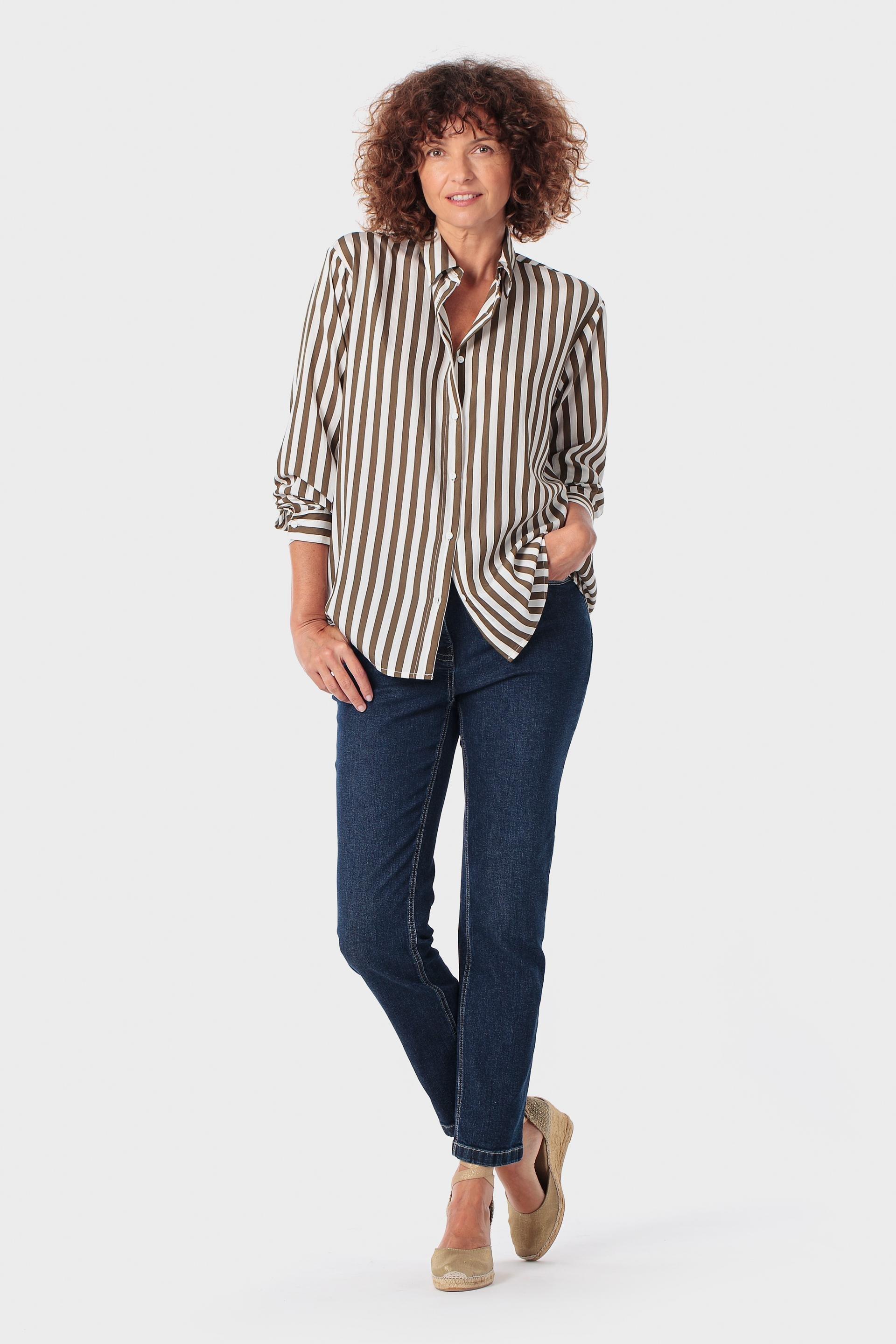 Brown Striped Shirt, Green Khaki, medium